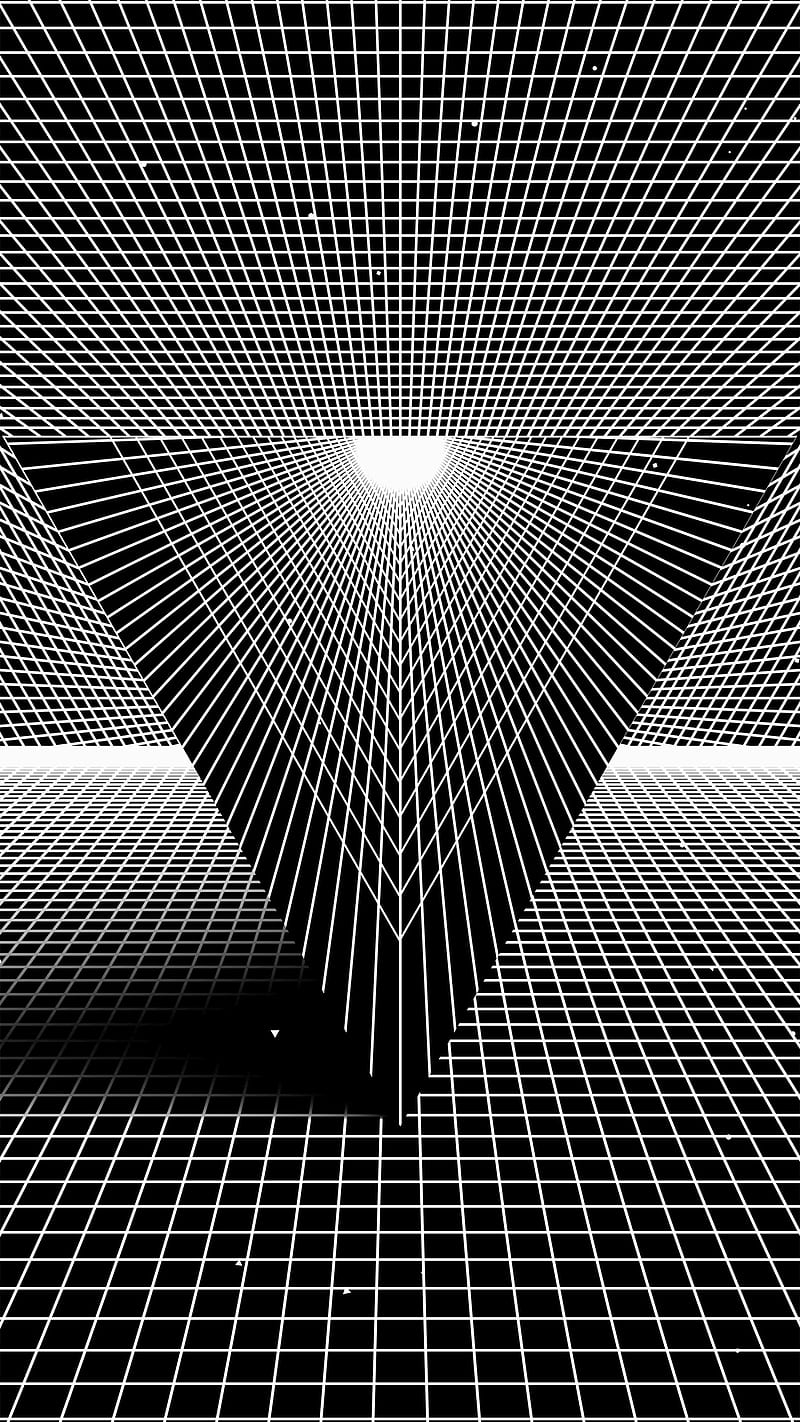 800x1422 Black White Triangle, Fantastic, Sci Fi, Figure, Futuristic, Geometric, Grid, HD Phone Wallpaper