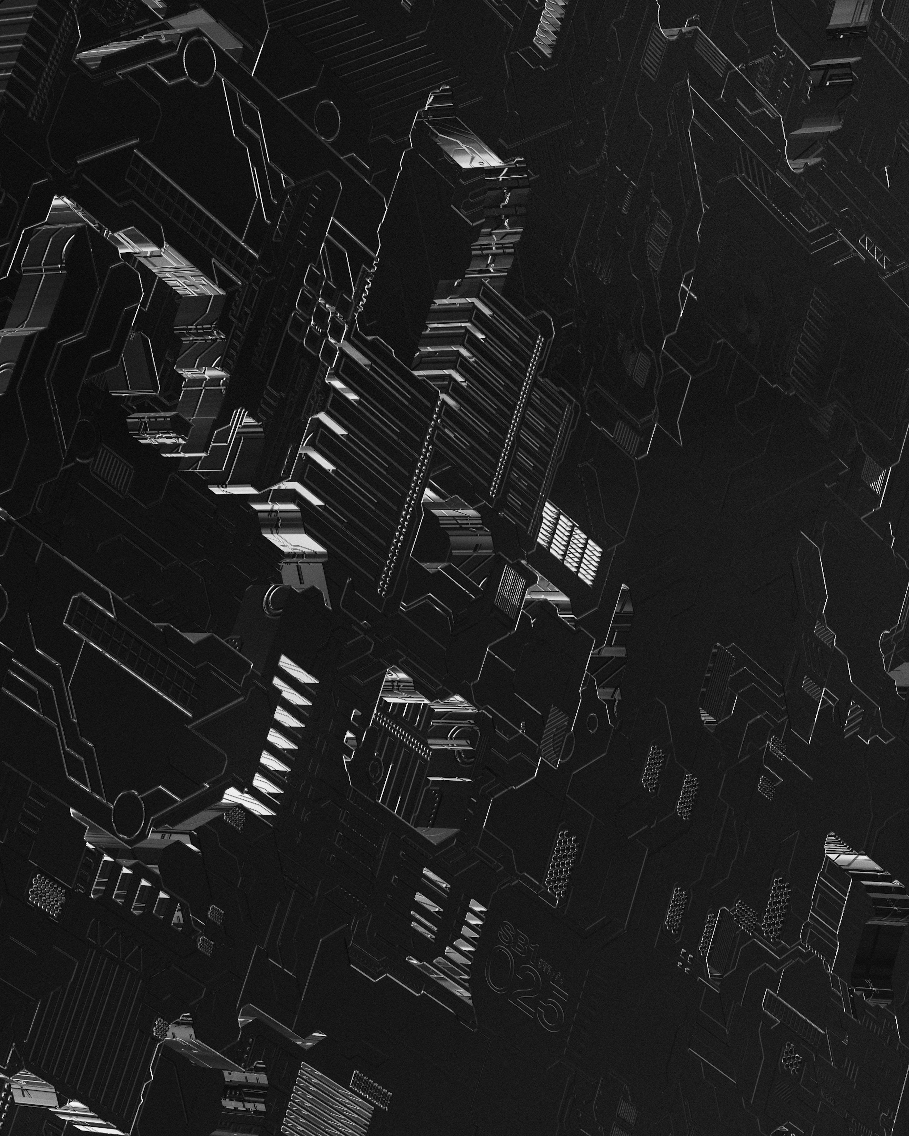 3000x3750 A black and white photo of a futuristic city photo