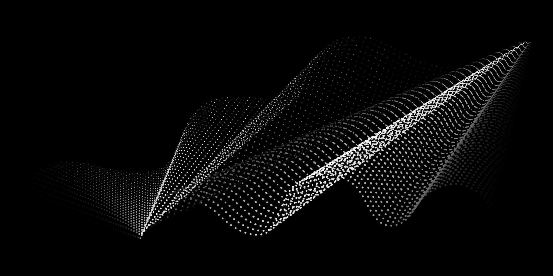1920x960 Abstract dark background with wavy grid of dots. Futuristic wavy background. Can be applied for web design, website, wallpaper, banner or cover. Vector illustration