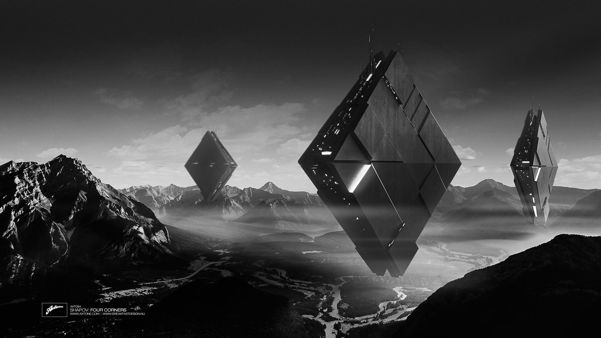 1920x1080 Black & White Sci Fi Geometry: Axtone's Sonic HD Landscape By Breakfast Design