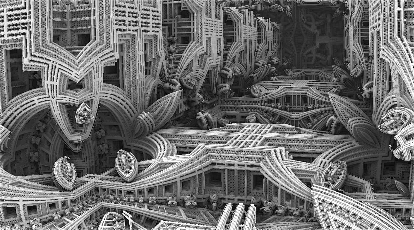 1380x768 Download A Black And White Image Of A Futuristic City Wallpaper