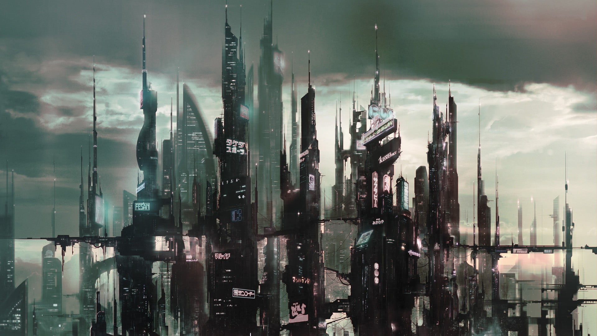 1920x1080 Black and white wooden cabinet, artwork, futuristic, city, concept art HD wallpaper