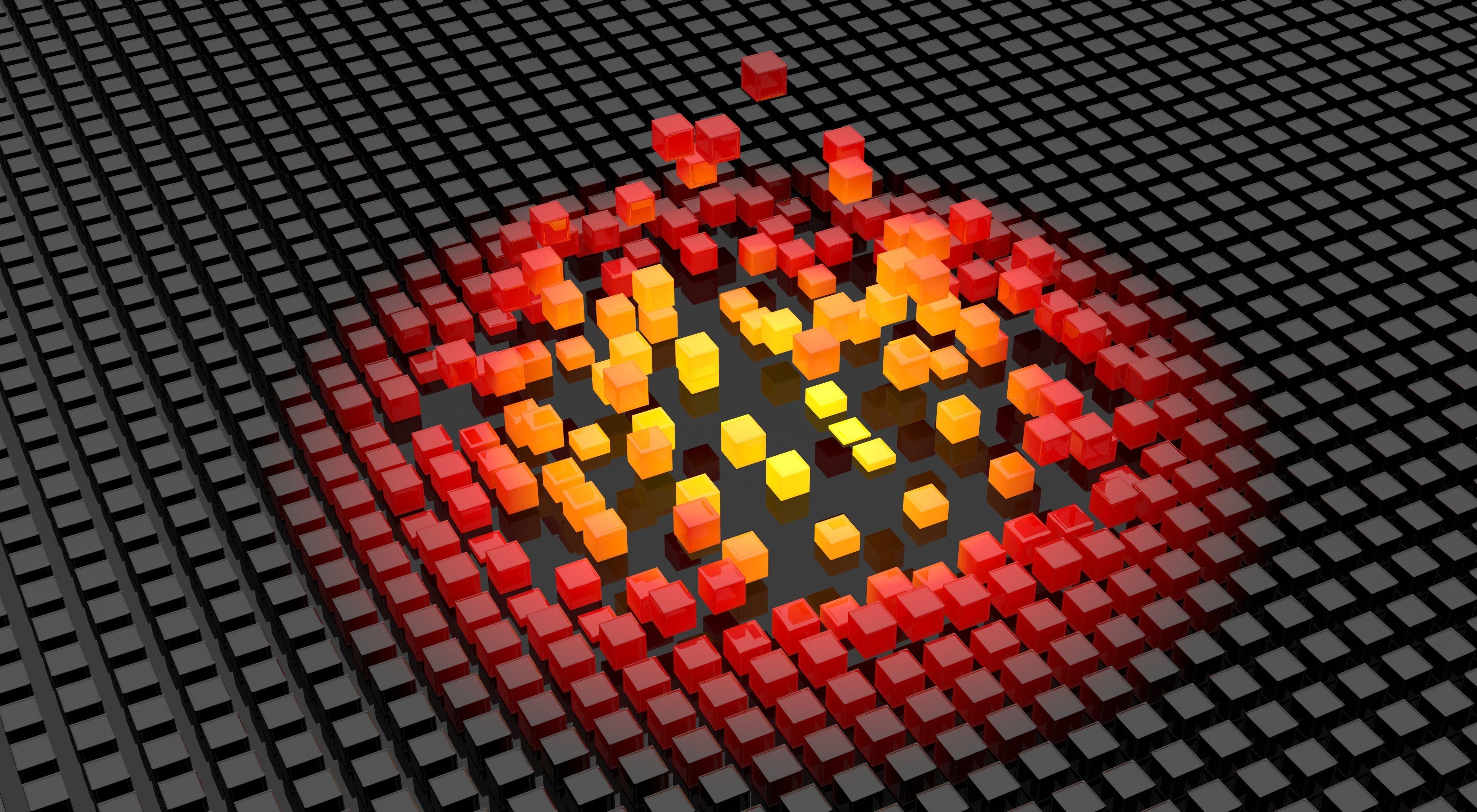 4000x2200 Red, Yellow and Black Cubes 4k Ultra HD Wallpaper. Background