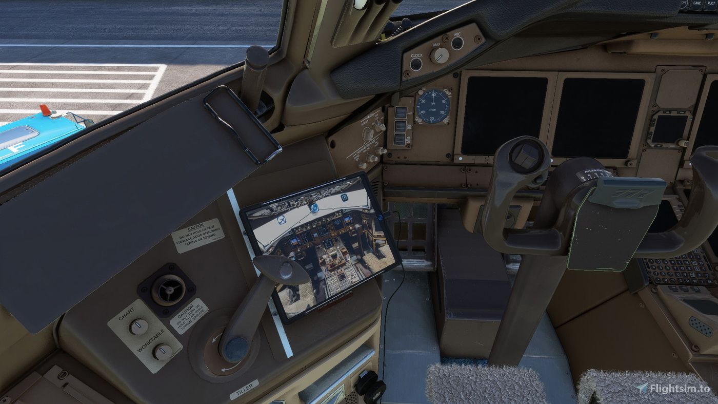 1400x787 Cockpit Wallpaper for PMDG 77w a oldalon. Microsoft Flight Simulator