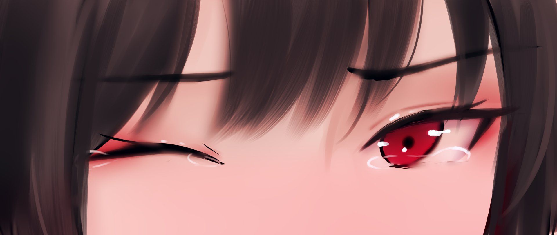 1920x810 HD Anime Girl Close Up: Intense Red Eyes Wallpaper By 梦夏shimmer