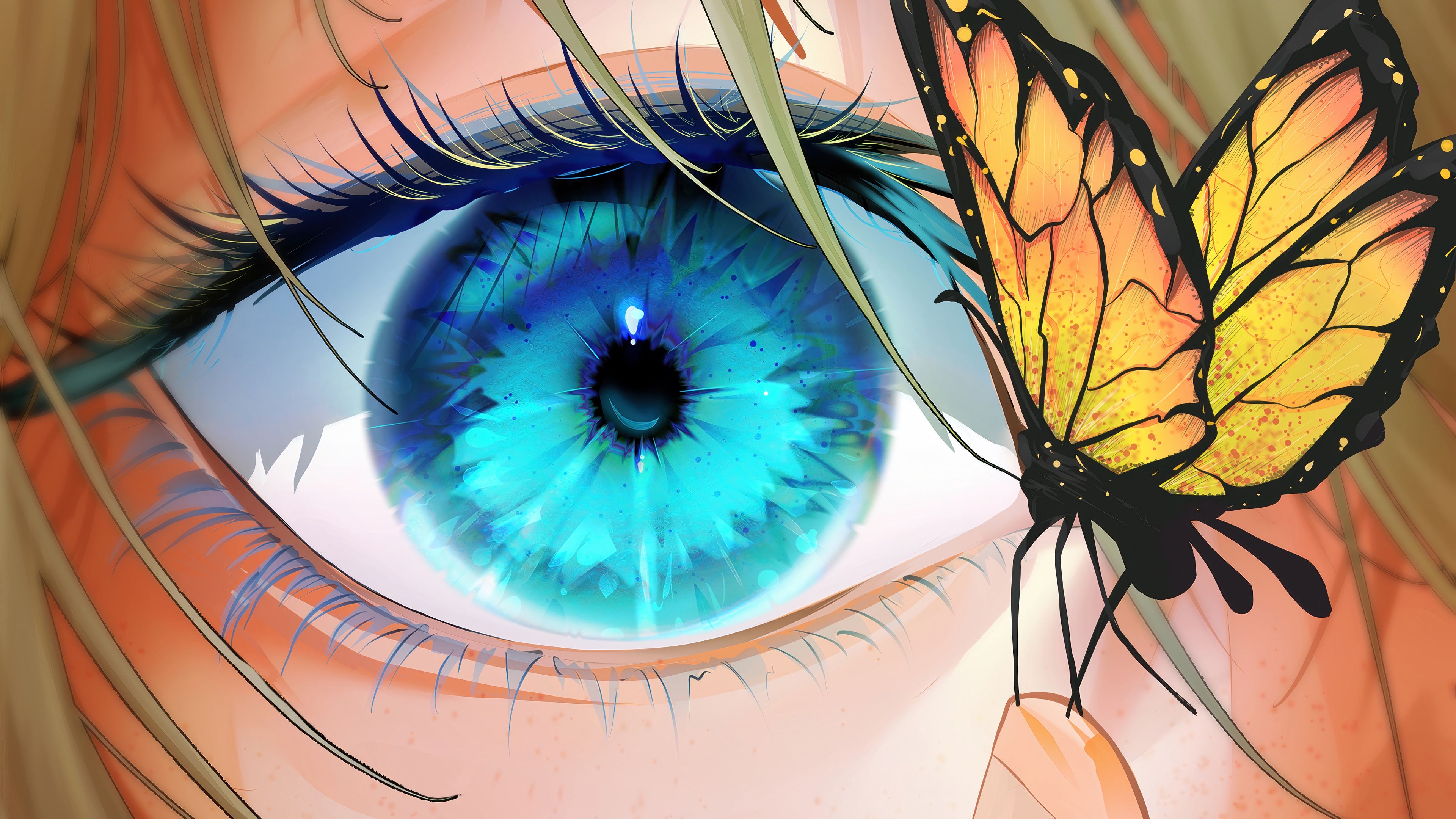 3840x2160 Anime Girl Blue Eyes Close Up Butterfly Wallpaper 4K HD PC b