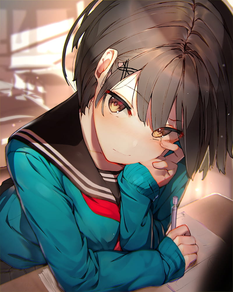 800x1002 Anime School Girl, Brown Short Hair, Close Up, Anime, HD Phone Wallpaper