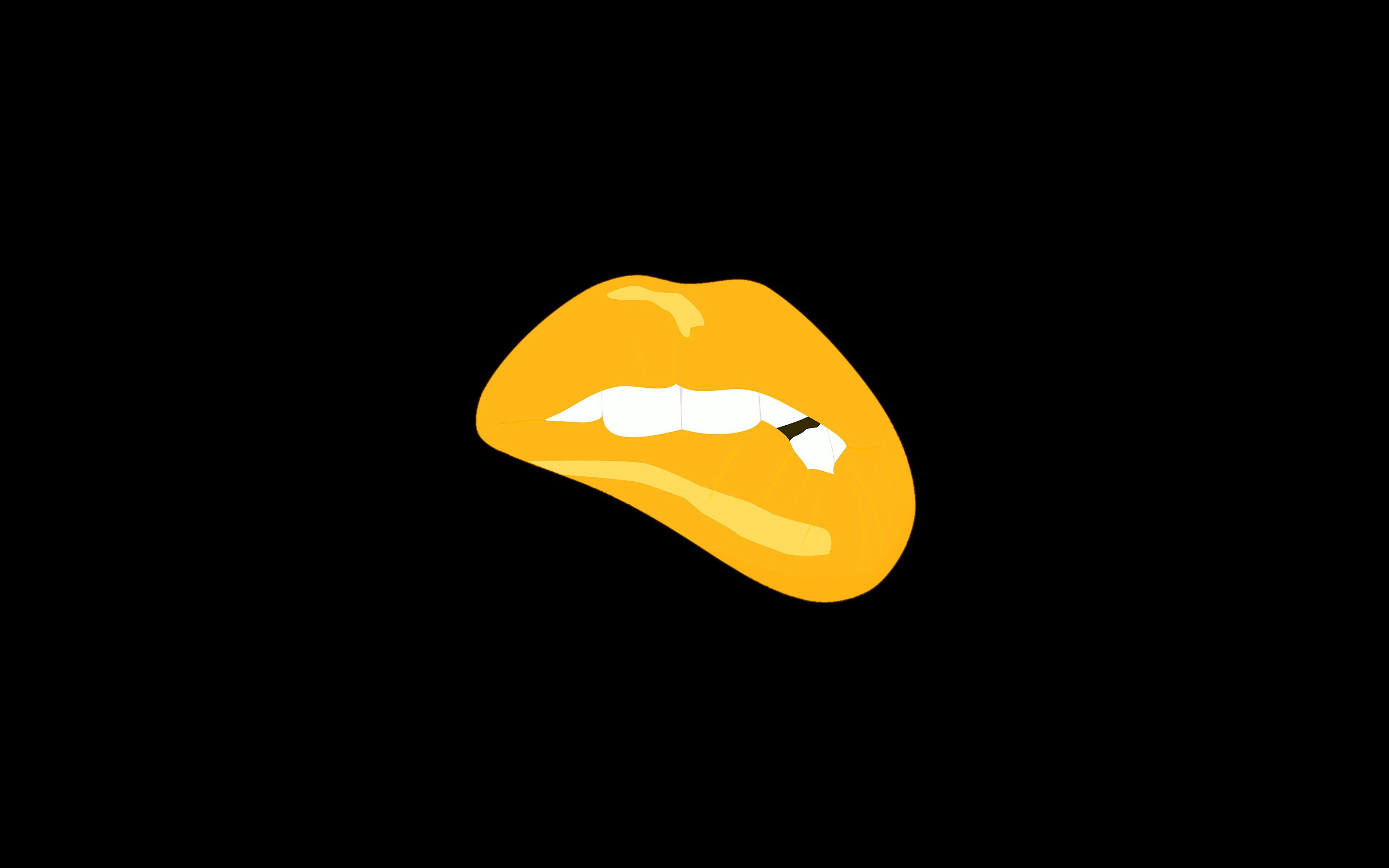 3840x2400 Biting Lips Gold Black Background Minimal Art Wallpaper