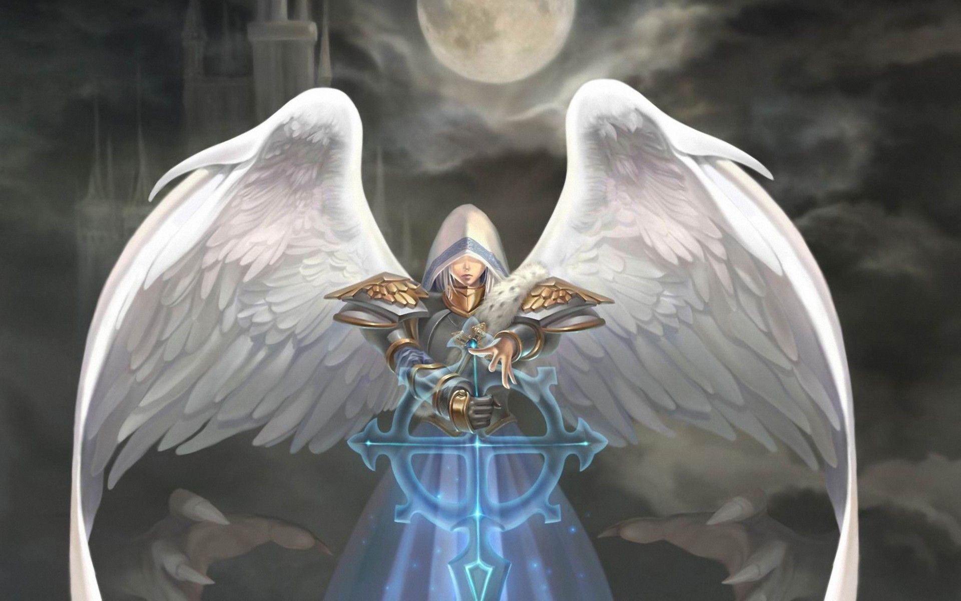 1920x1200 Wallpaper the moon, wings, angel, art, hood, natsuki- Heroes of Might and Magic for mobile and desktop, section игры, resolution 1920x1200