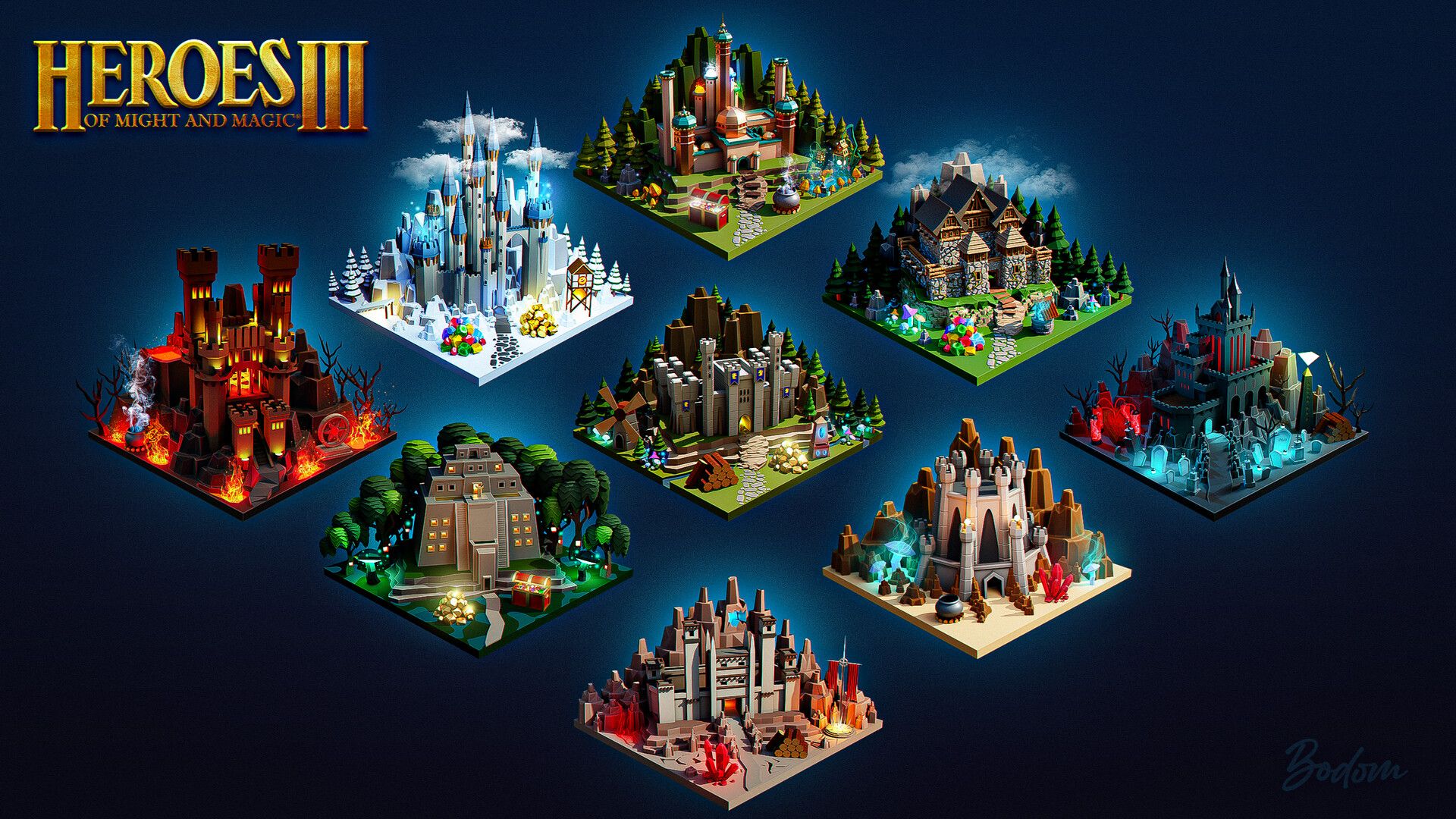 1920x1080 Heroes Of Might and Magic 3- Wallpaper of 3D low poly cities