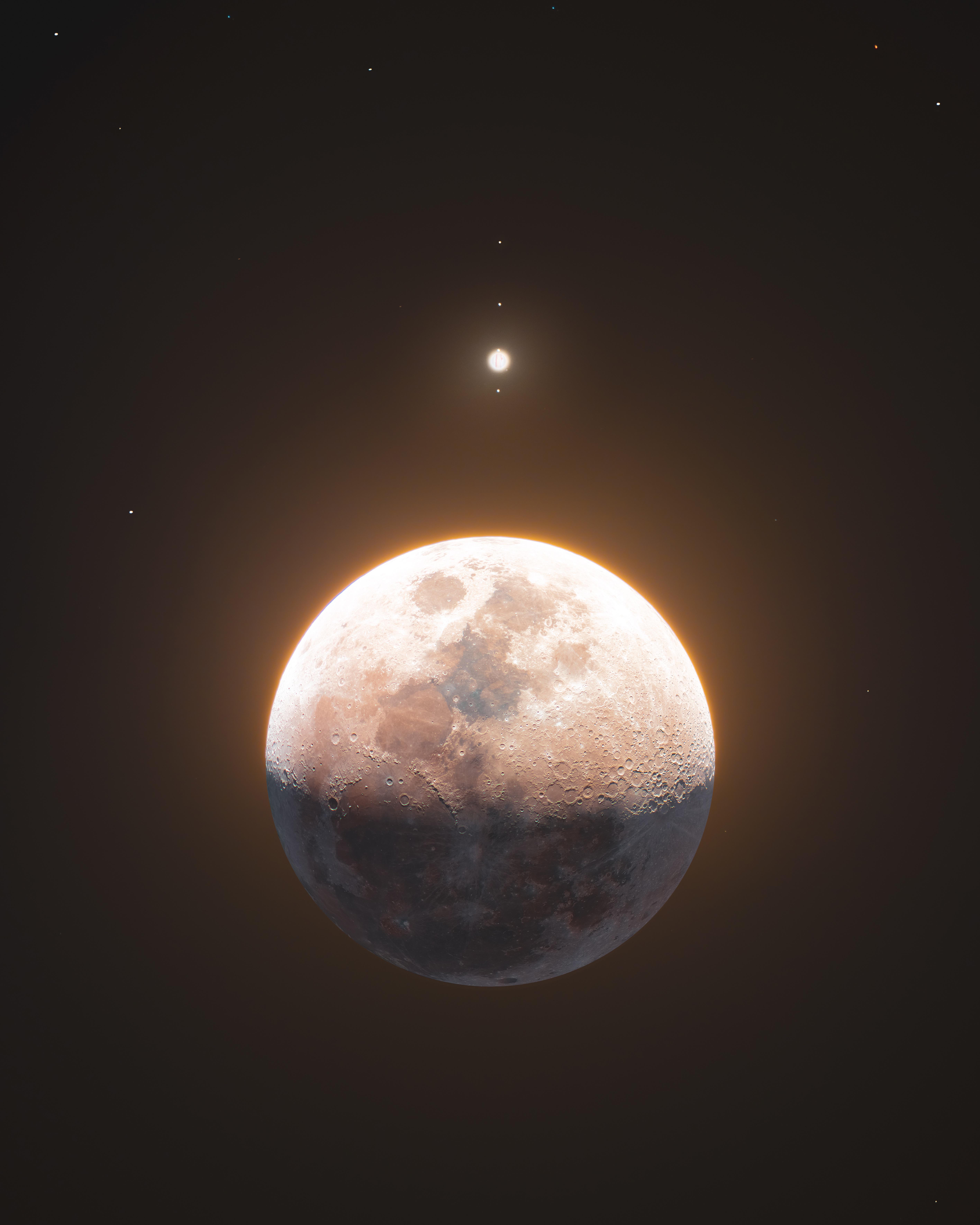 5664x7078 The Moon and Jupiter: composite HDR image