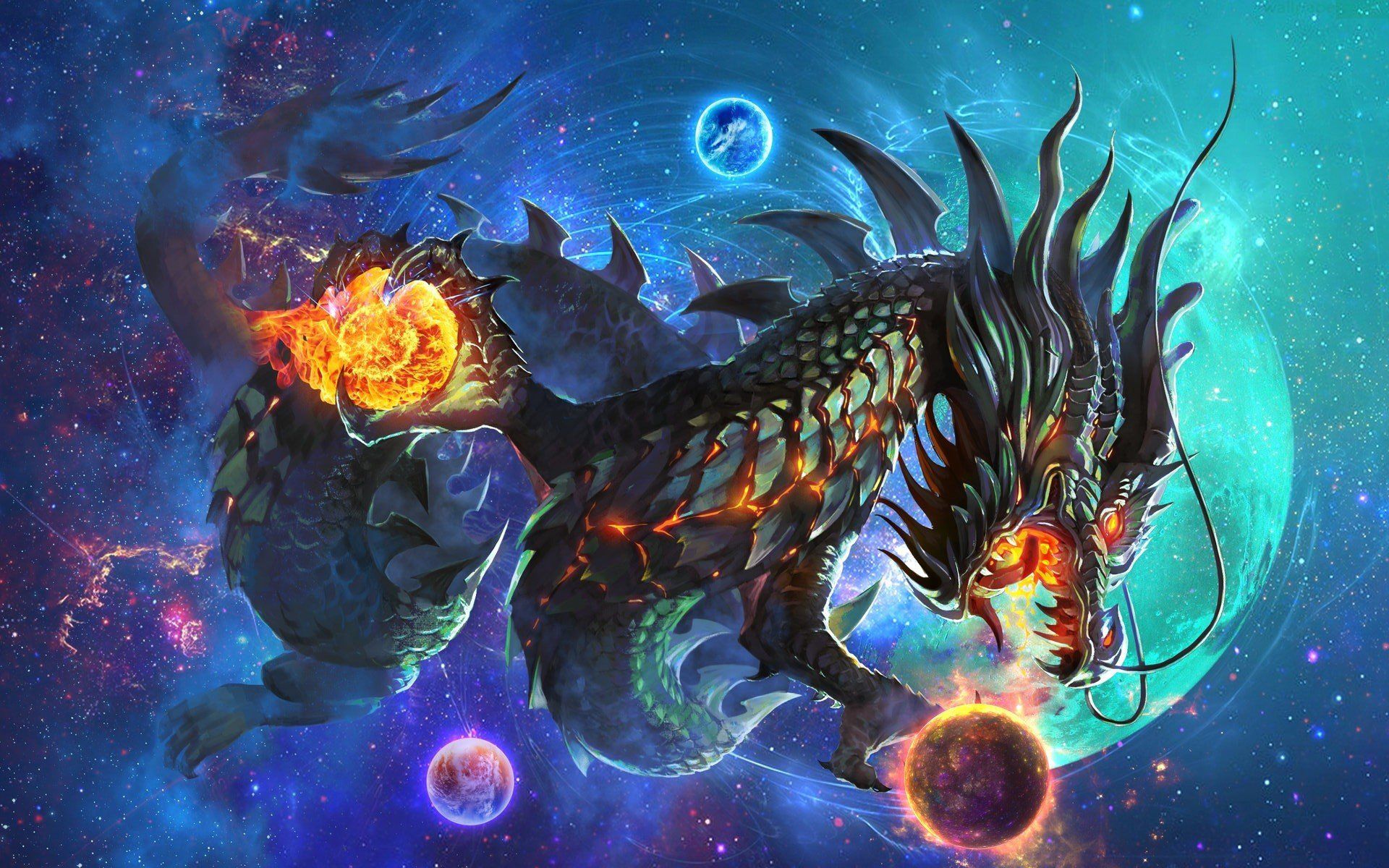 1920x1200 Celestial Dragon: HD Fantasy Flames in a Galactic Realm