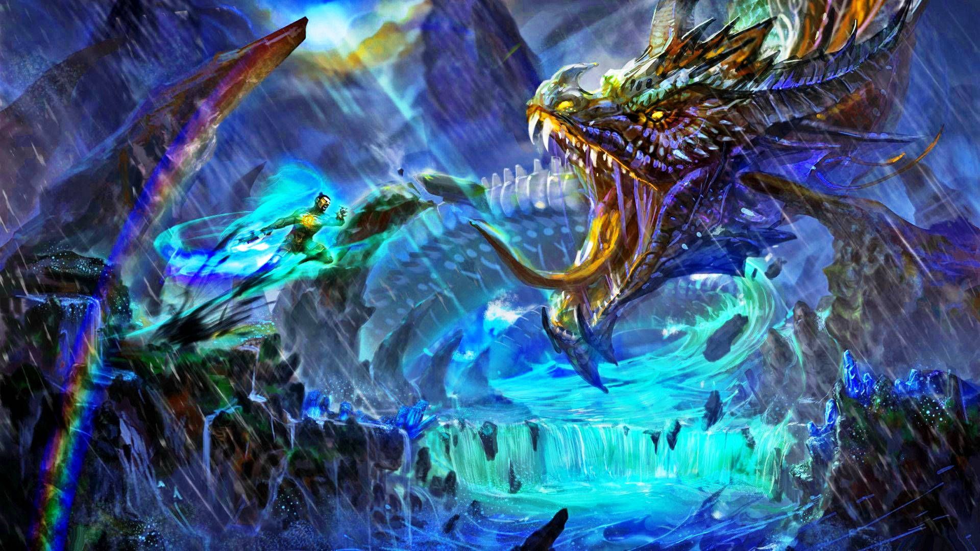 1920x1080 Download Dragon Rain Fight Fantasy Wallpaper