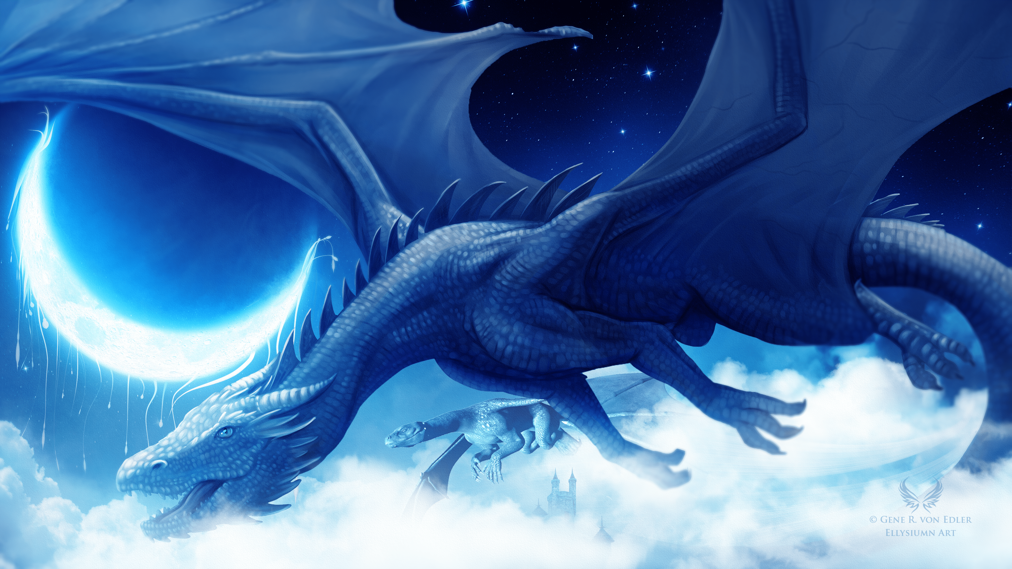 3265x1837 Download Fantasy Dragon Blue Dragon HD Wallpaper by Gene R. von Edler