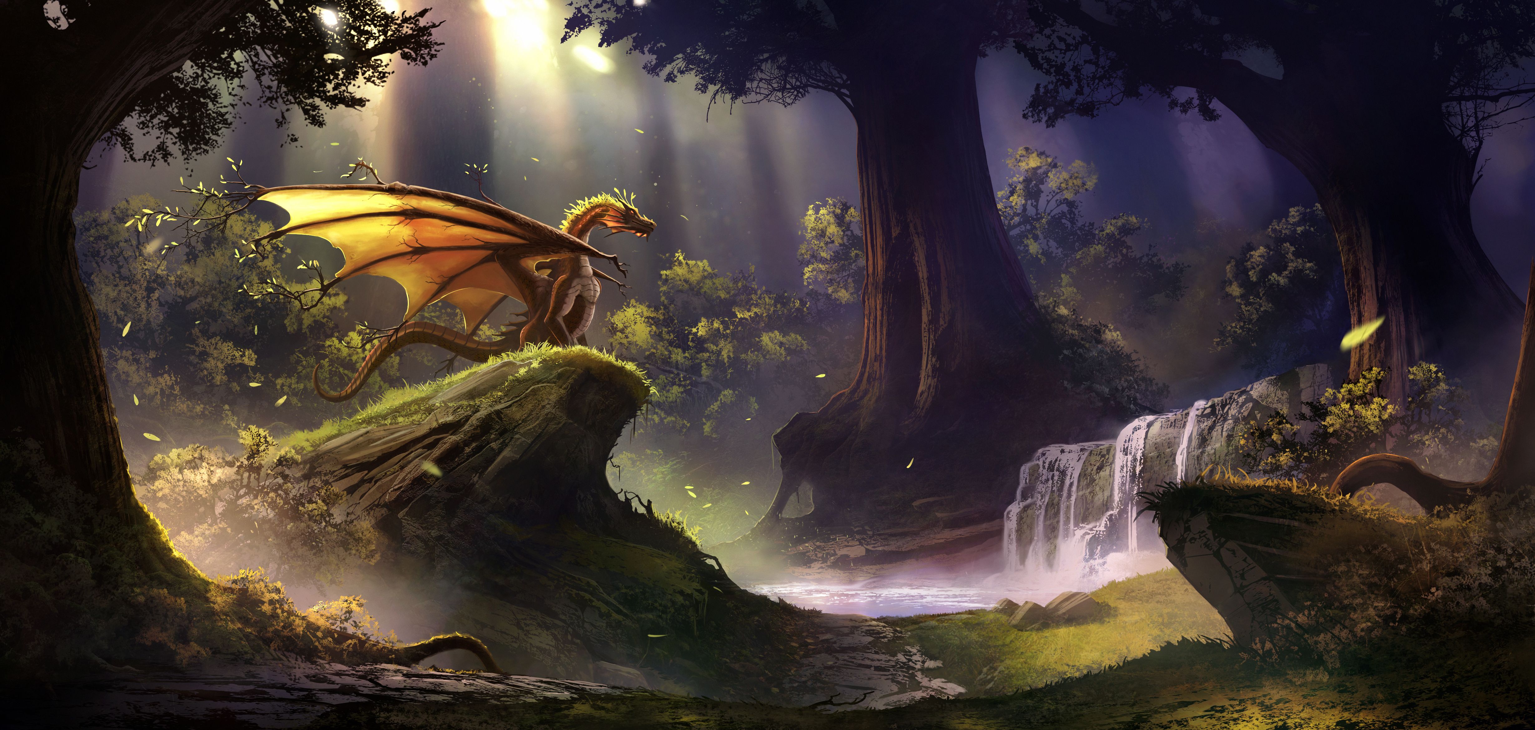 4917x2338 Dragon In Magical Forest Wallpaper, HD Artist Wallpaper, 4k Wallpaper , Image, Background, Photos and Picture