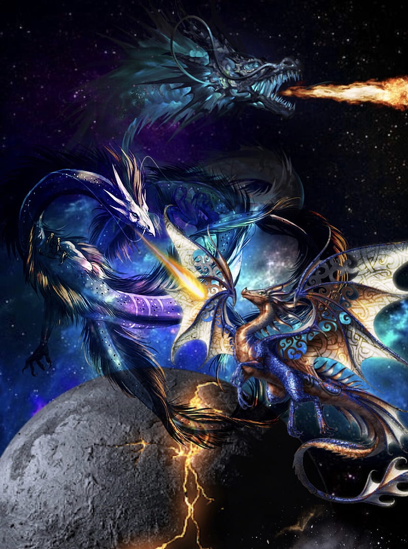800x1076 Dragon Fury, dragons, fantasy, planets, space, HD phone wallpaper
