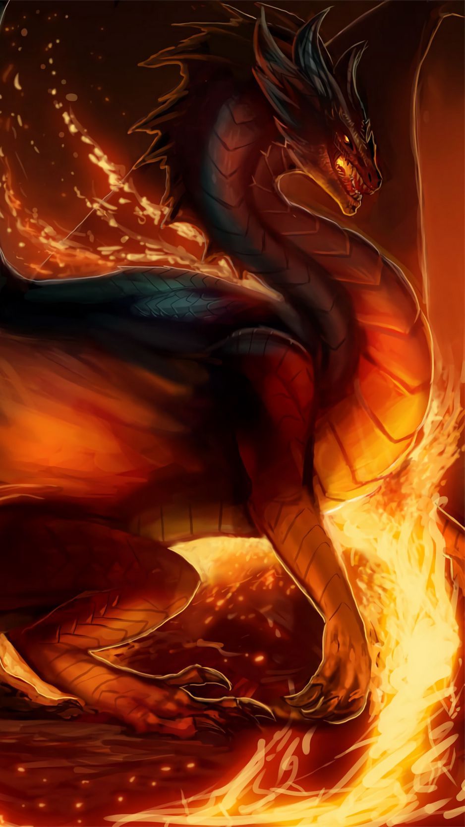938x1668 Download Wallpaper 938x1668 Dragon, Fire, Fantasy, Creature, Art Iphone 8 7 6s 6 For Parallax HD Background
