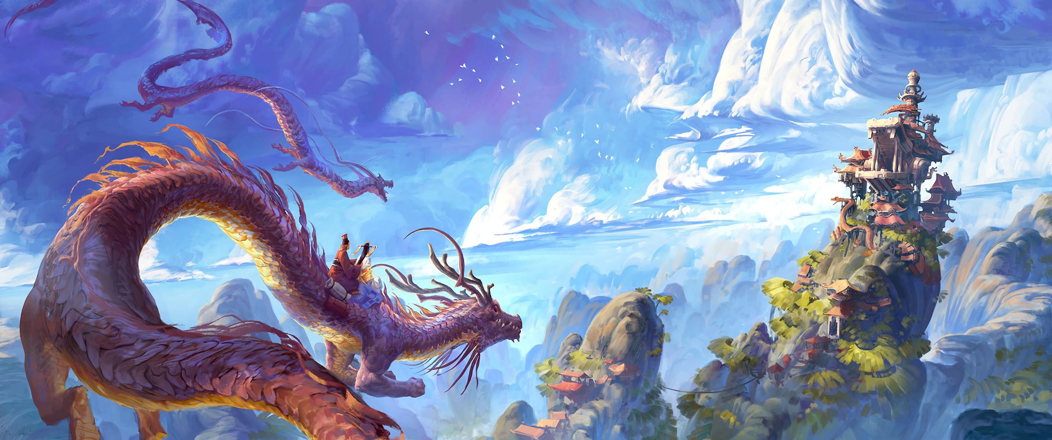 3440x1440 Fantasy Chinese Dragon 4K Wallpaper HD