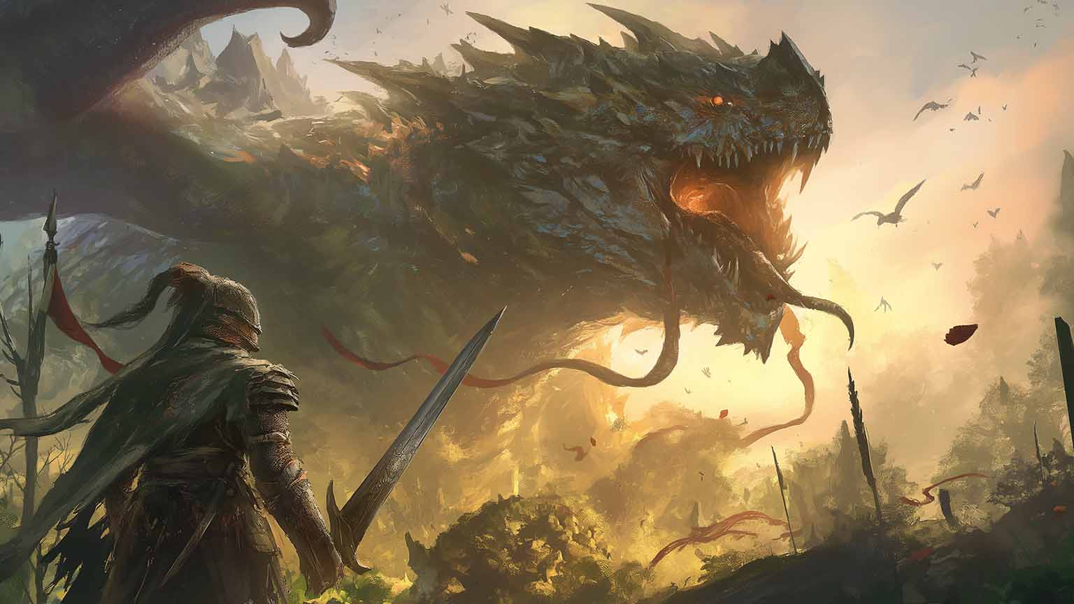 1536x864 Free Fantasy Dragon Knight Showdown Desktop Wallpaper