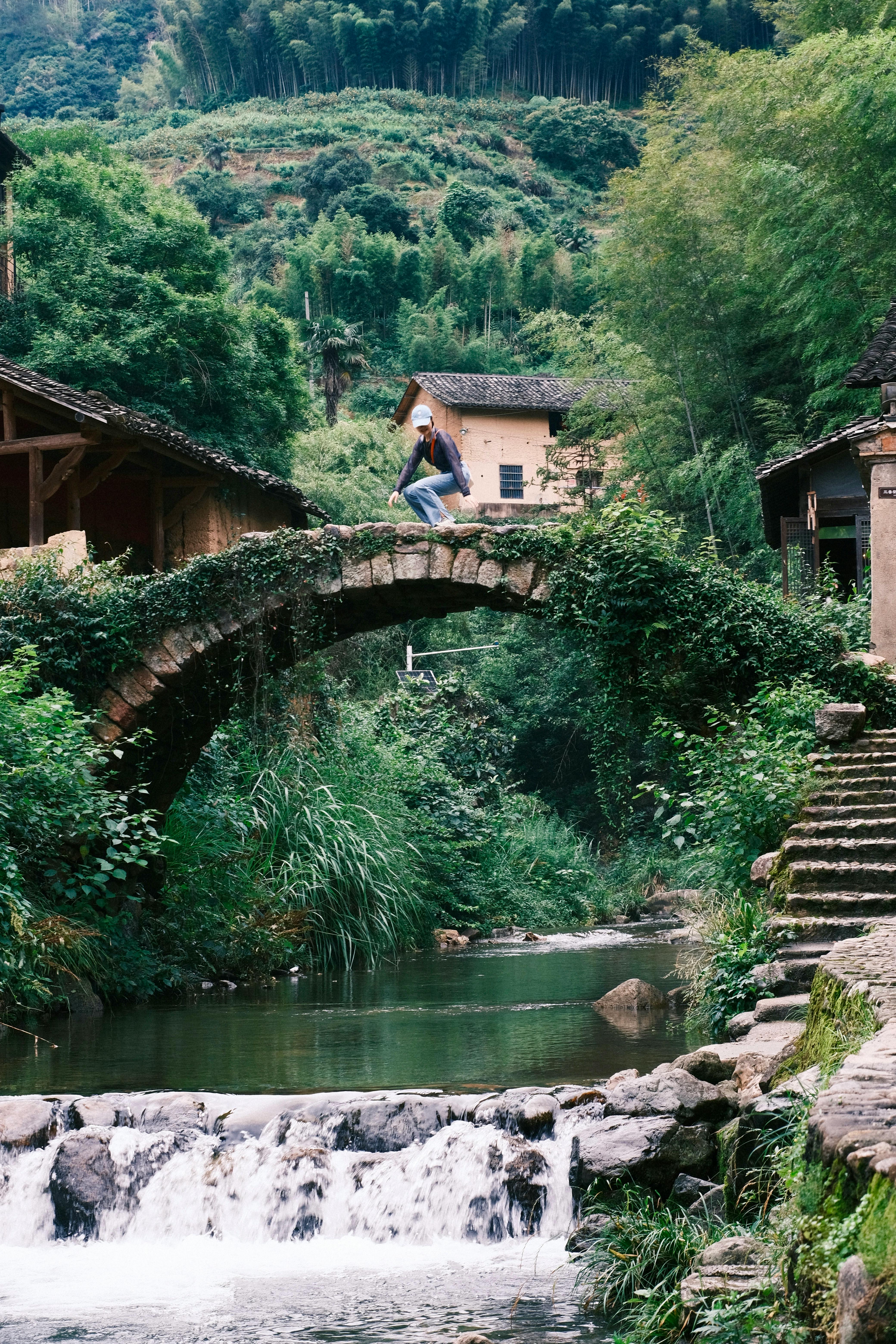 4160x6240 Peaceful Bridge in Rural Asian Village · Free