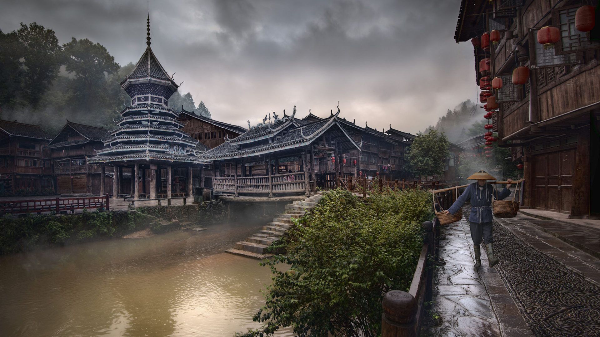 1920x1080 Chinese Village Wallpaper