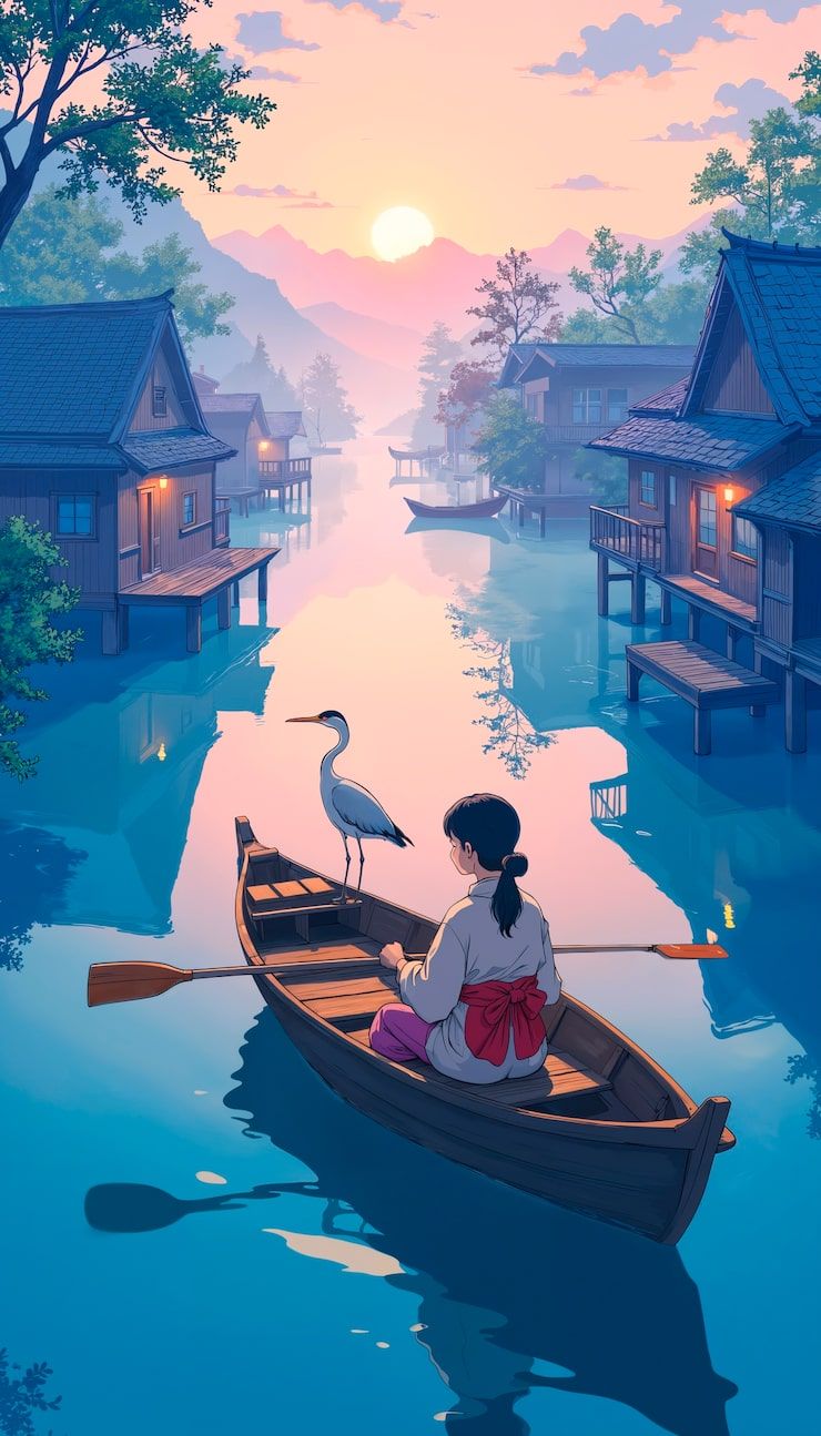 740x1295 Asian village art Image