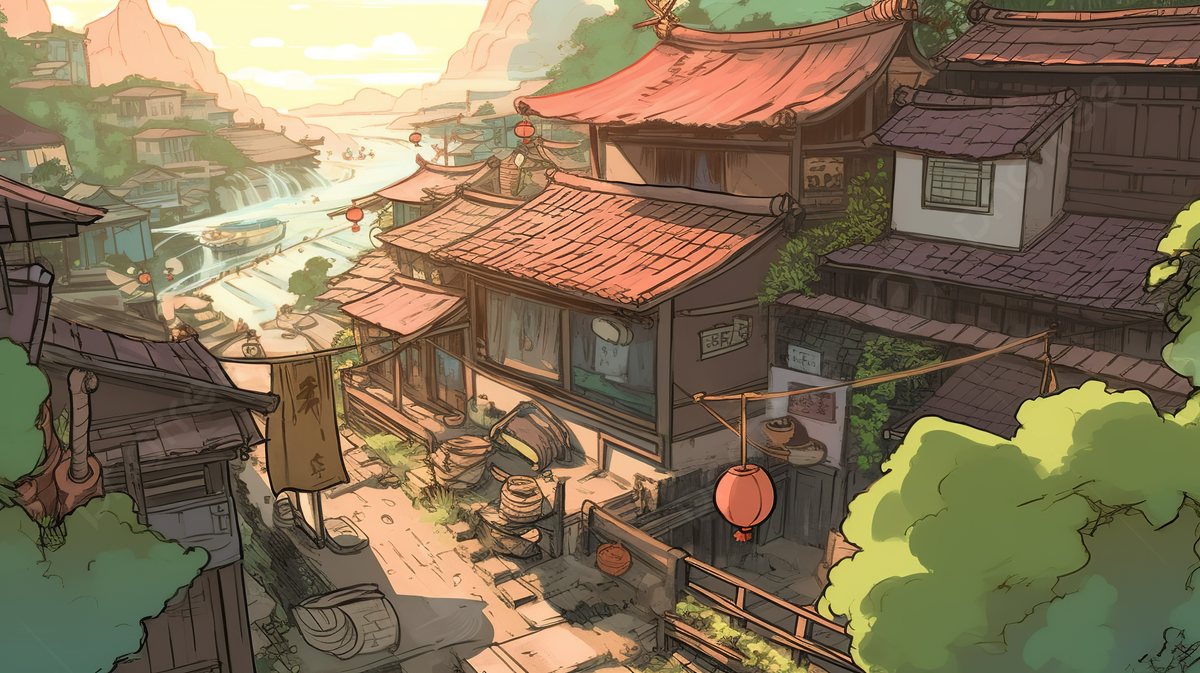 1200x673 An Illustration Of An Asian Village, Prompt Picture, Prompt, Border Material Background Image And Wallpaper for Free Download