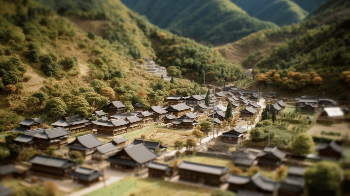 1200x673 Very Detailed Photo Of An Asian Village In The Mountains, A Diorama Of A Town Surrounded By Mountains Overlooking From A Hill, HD Photography Photo, Plant Background Image And Wallpaper for Free