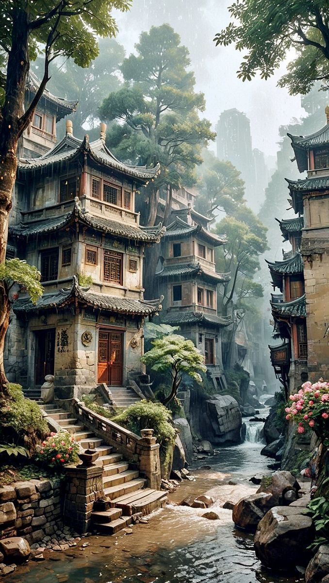 678x1200 просто так. Chinese landscape painting, Fantasy landscape, Fantasy town