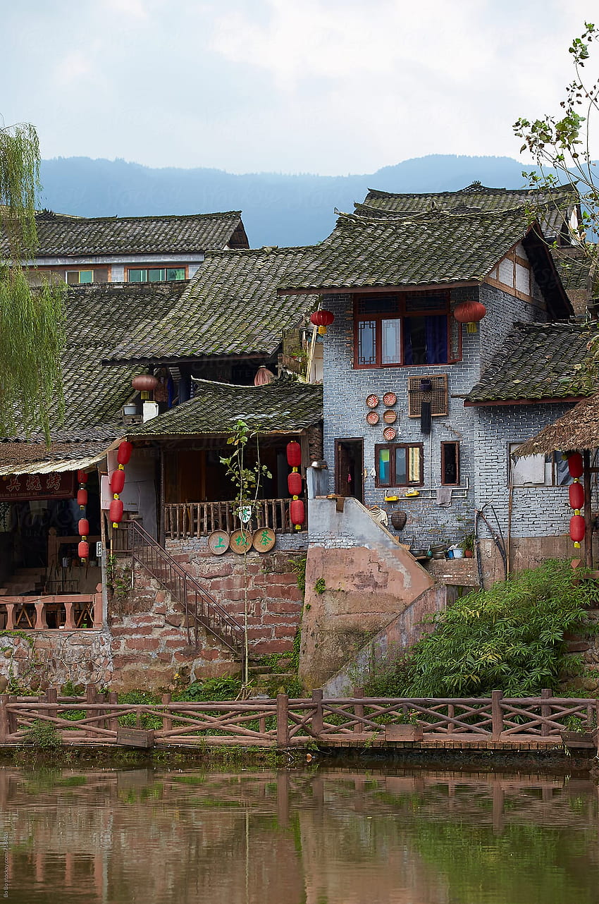 850x1282 Chinese Village By The River, China Village HD phone wallpaper
