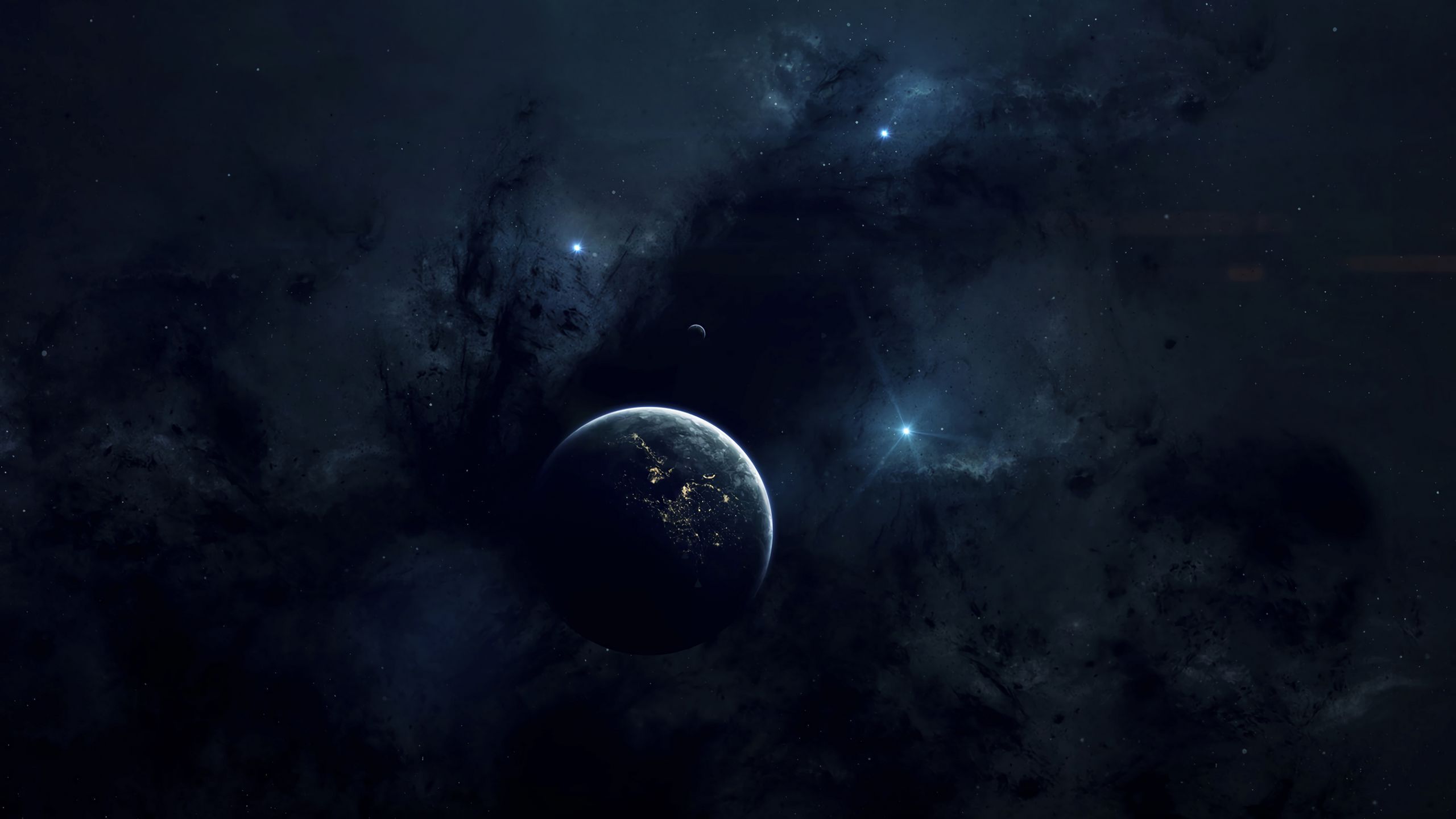 2560x1440 Download wallpaper 2560x1440 space, planets, nebula, dark, stars, universe widescreen 16:9 HD background