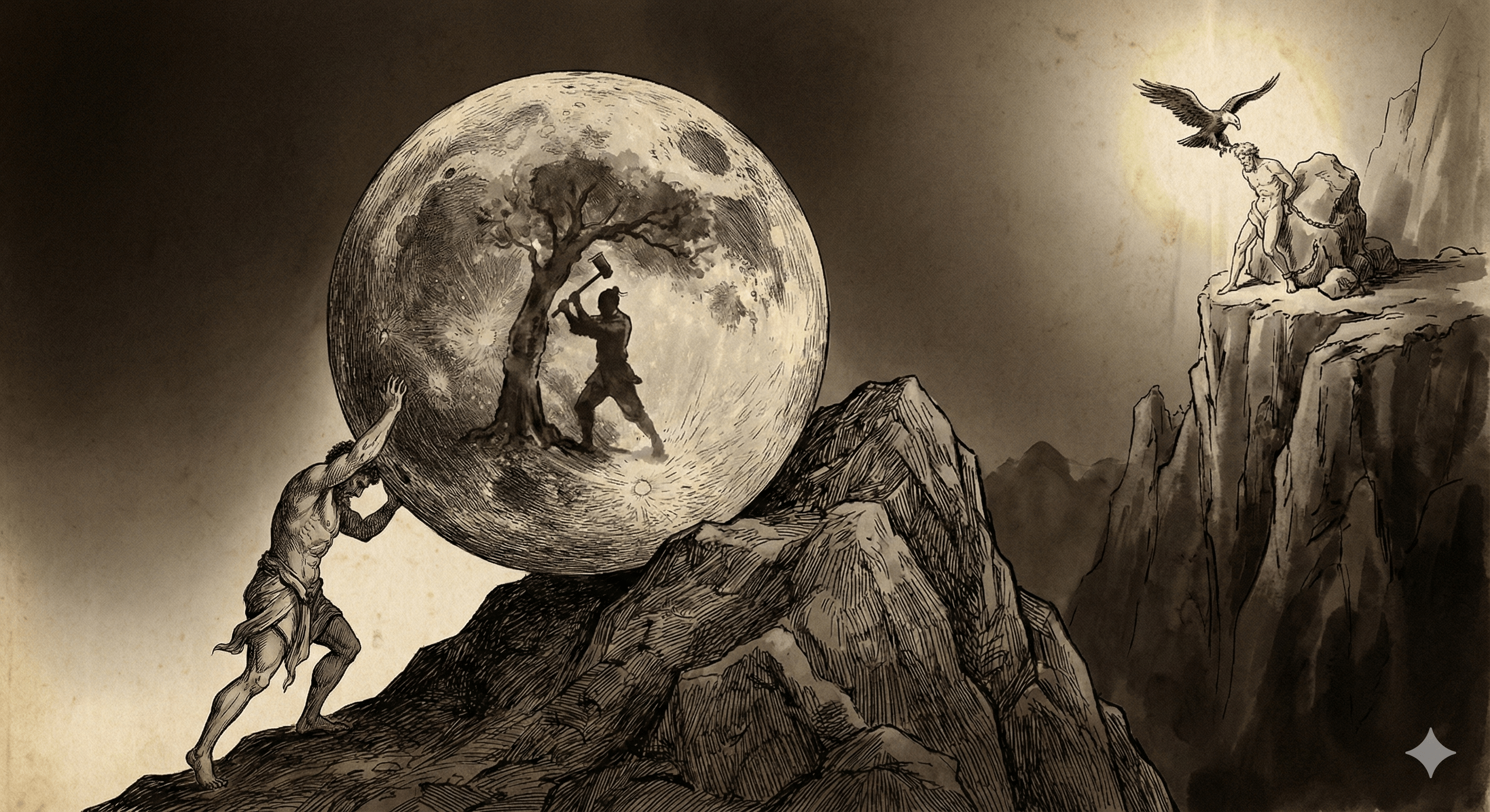 2816x1536 Wu Gang, Sisyphus, and Prometheus. by Jax Jin. Jan, 2026