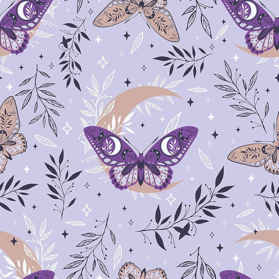 894x894 VaryPaper Light Purple Butterfly Floral Wallpaper Peel and Stick Whimsical Leaf Floral Contact Paper for Cabinets Walls Removable Self Adhesive Wall Mural Wallpaper for Bedroom Nursery 17.7''x78.7''