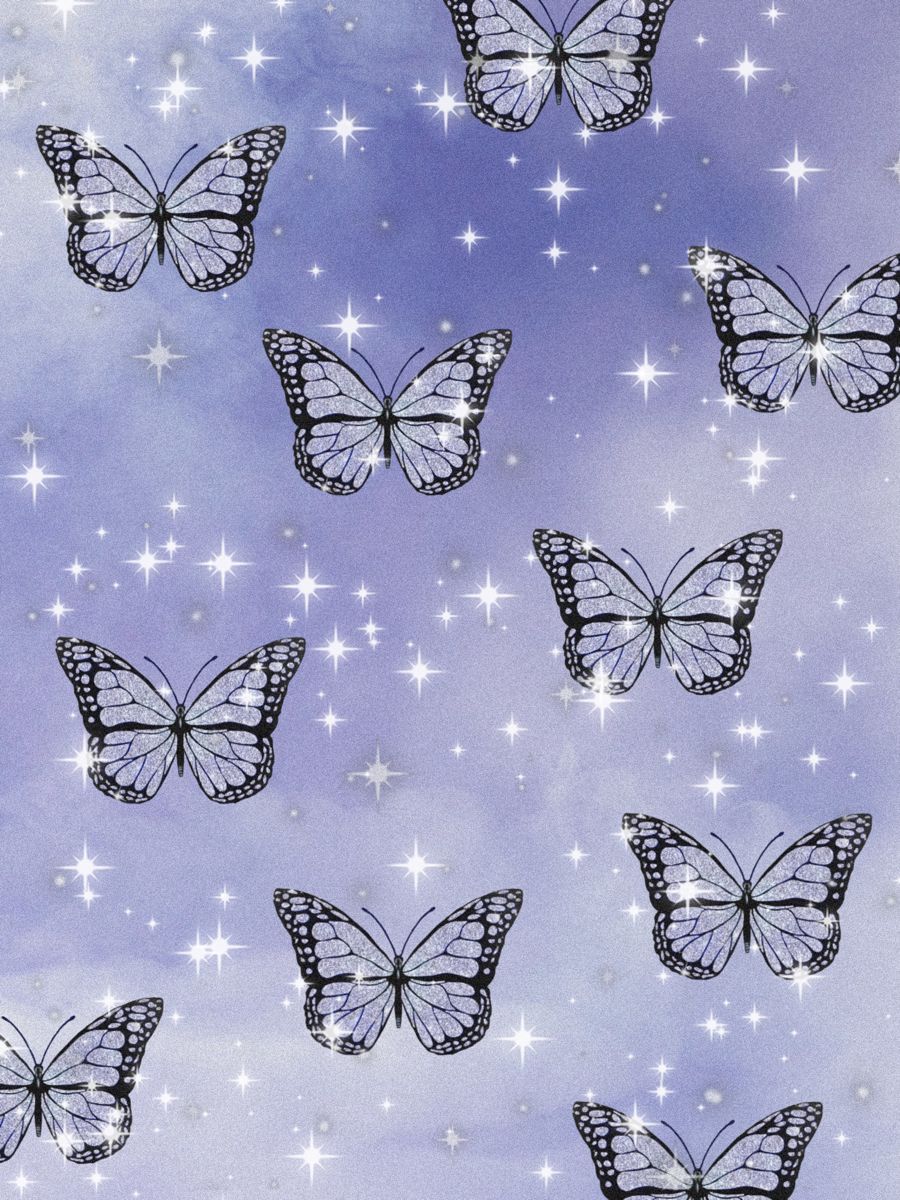 900x1200 Butterflies In Purple Sky Wallpaper