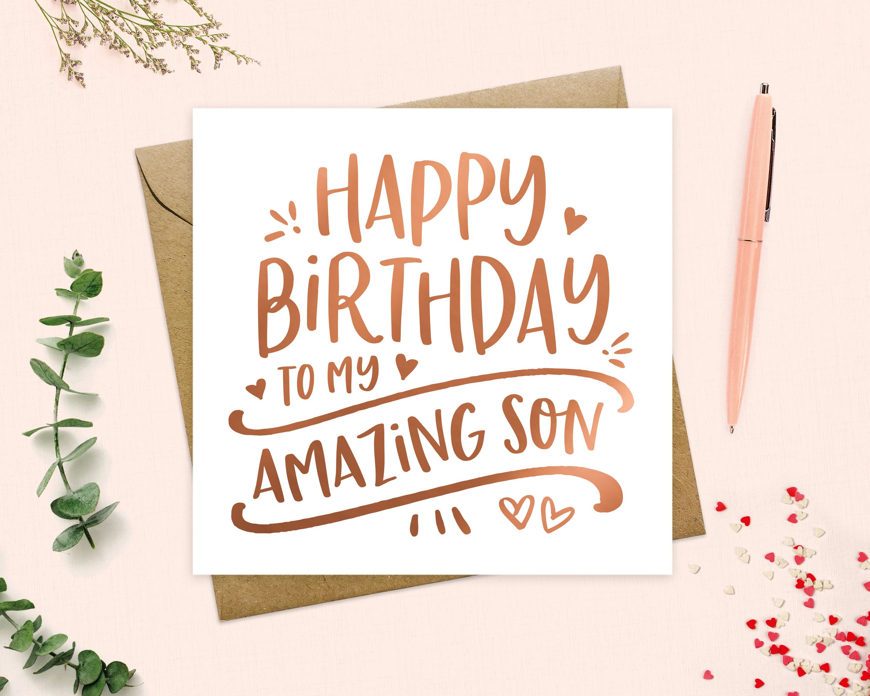 3000x2400 Happy Birthday Son Card, to My Amazing Son Happy Birthday Card, Metallic Foil, Keepsake, Greetings Card, Real Metallic Foil