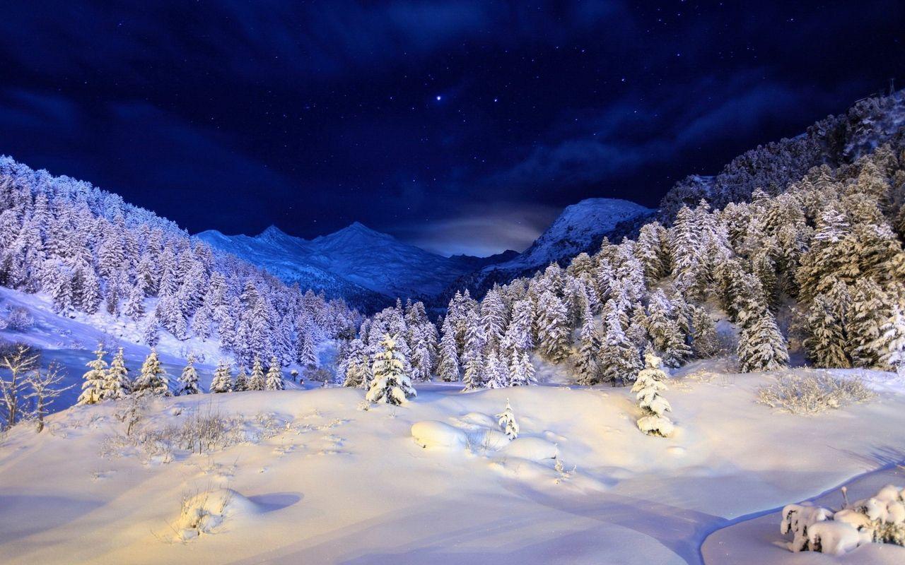 1280x800 Download wallpaper 1280x800 winter, snow, cover, night, light