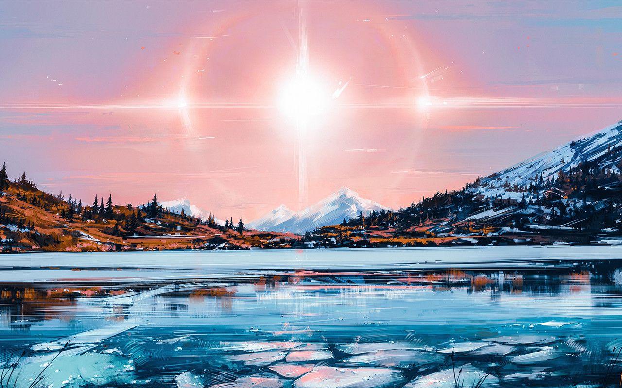 1280x800 Lake Landscape Sunshine Artwork 720P HD 4k Wallpaper
