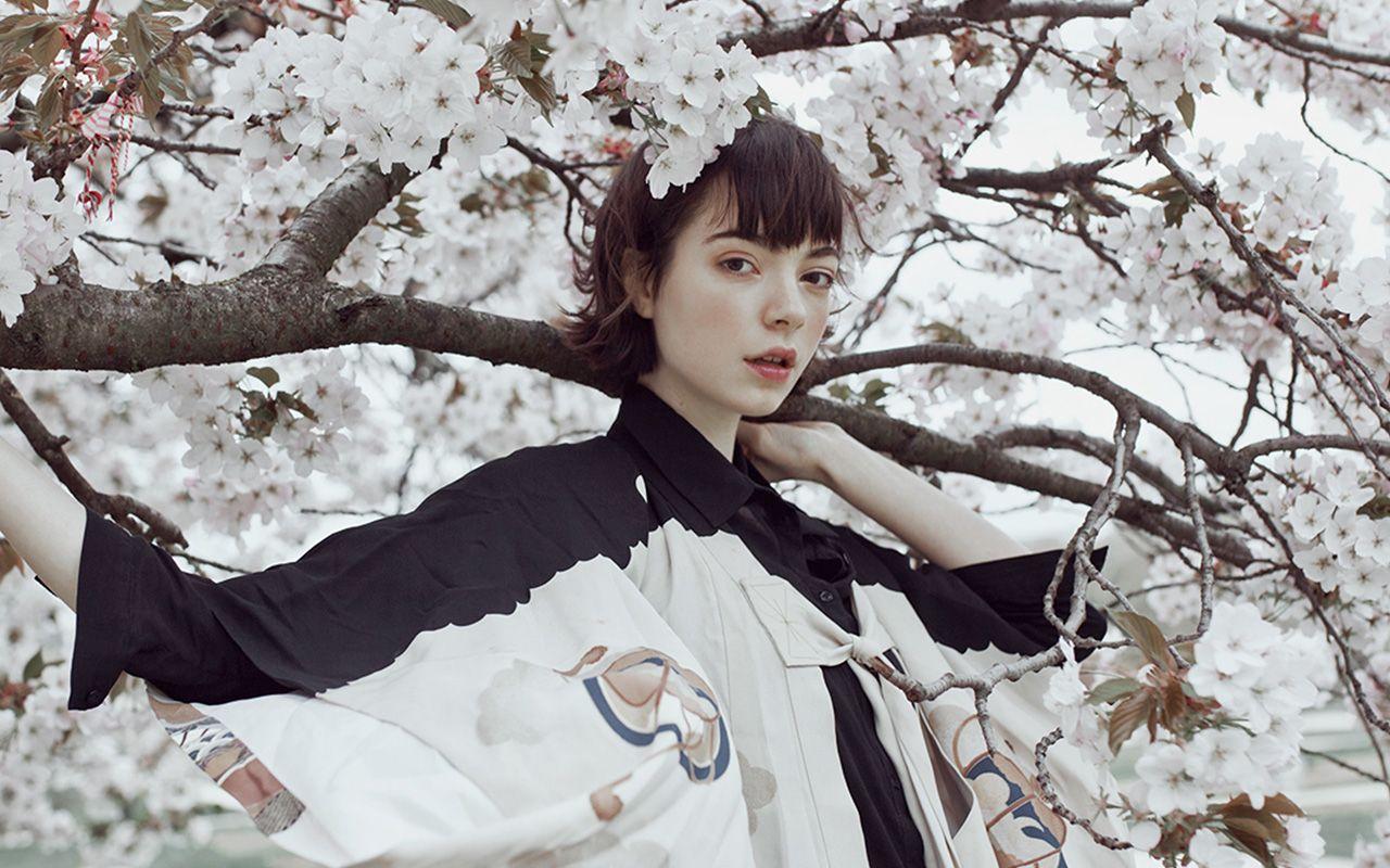 1280x800 Girl Spring Blossom Flower Tree Wallpaper