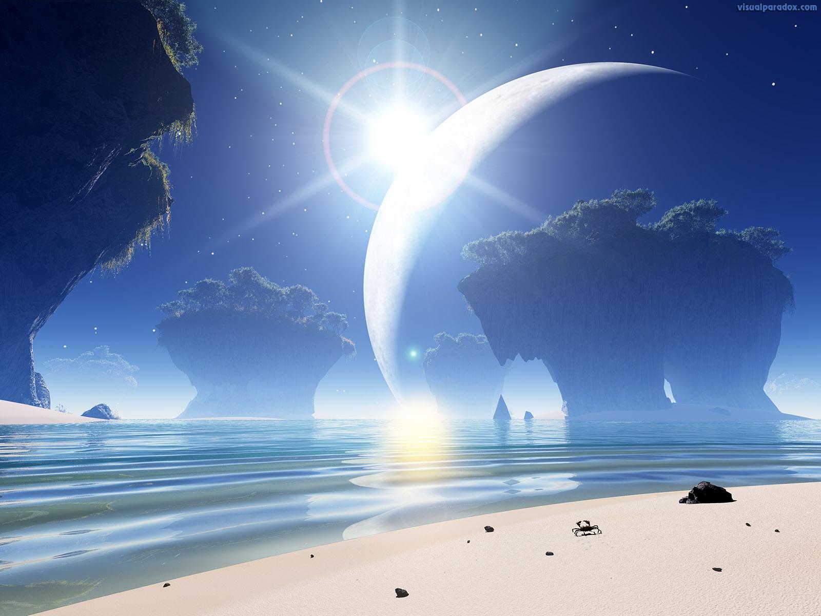 1600x1200 Free 3D Wallpaper 'Eclipse at Strange Beach' 1600x1200
