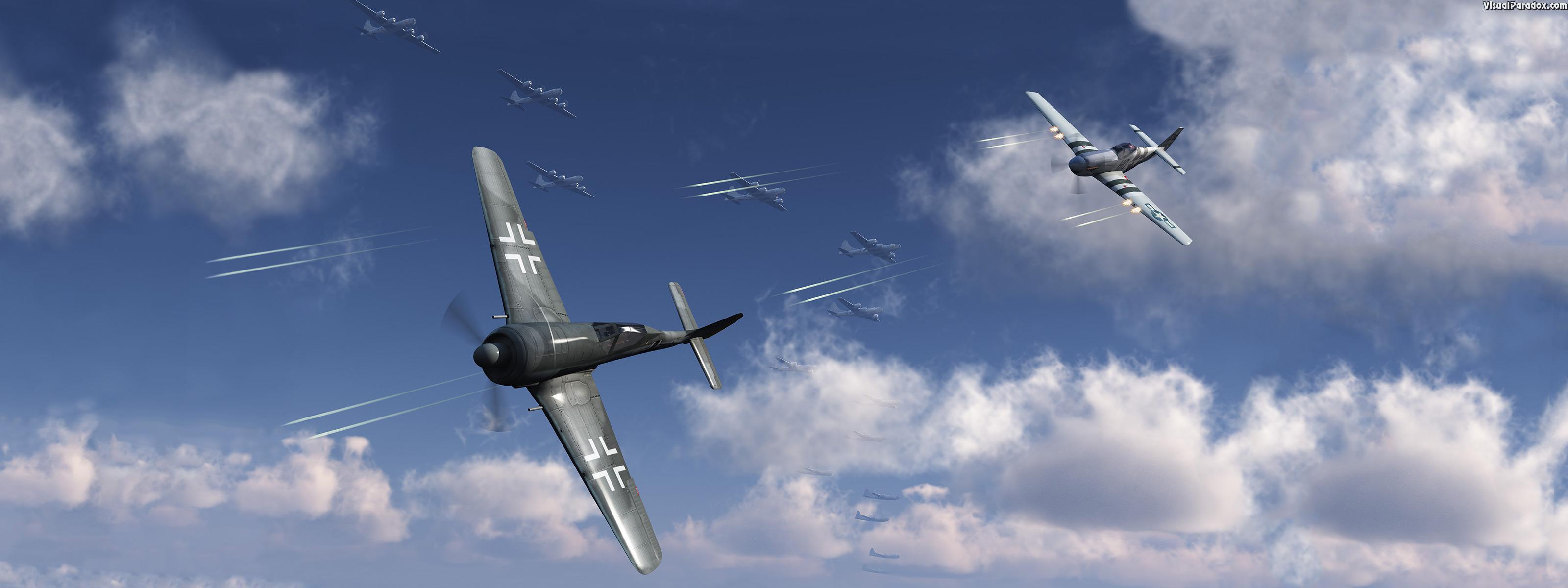 3200x1200 Visual Paradox Free 3D Wallpaper 'Dogfight' 3200x1200 dualscreen