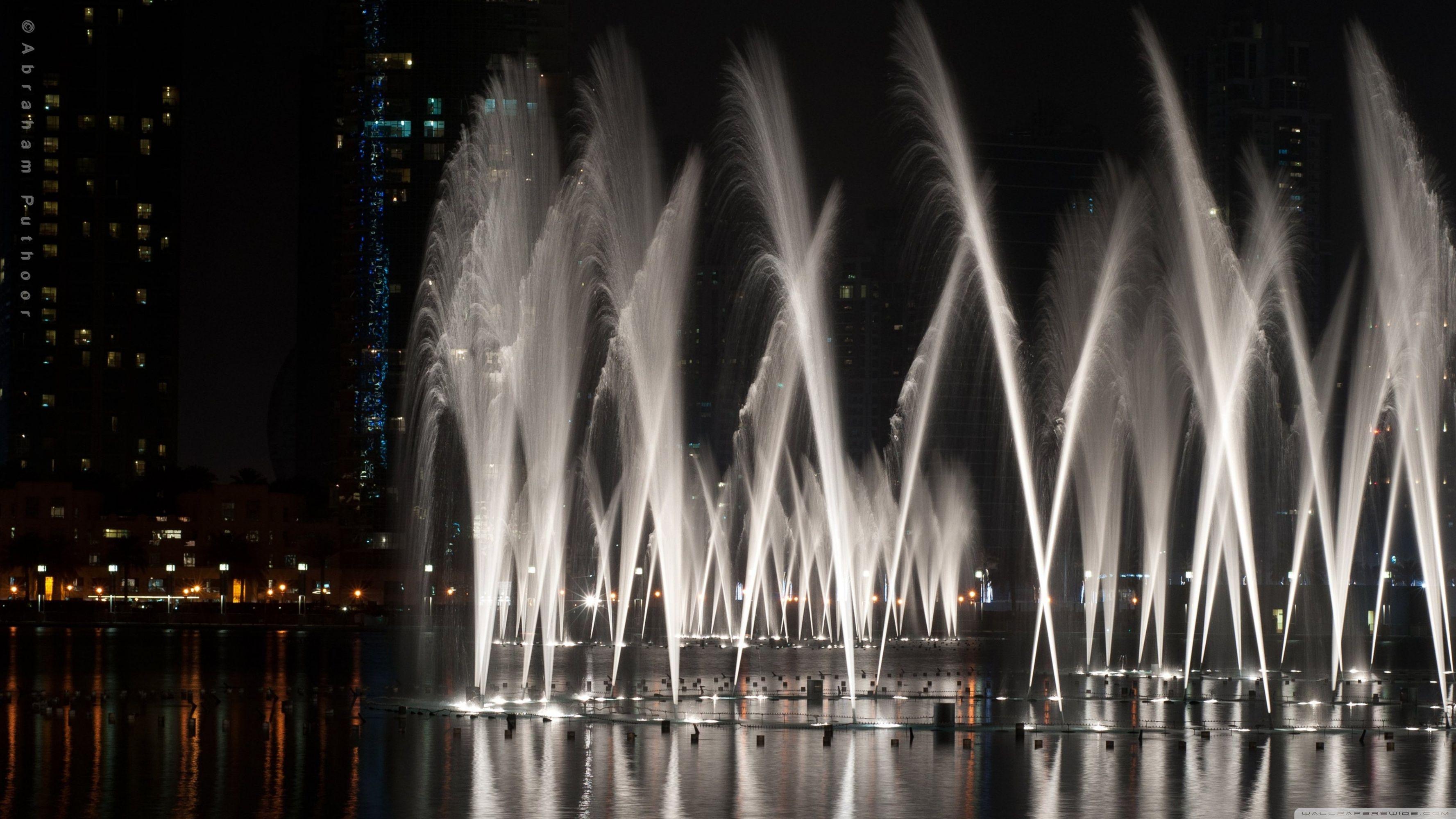 3554x1999 Dubai Fountain Show Ultra HD Desktop Background Wallpaper for 4K