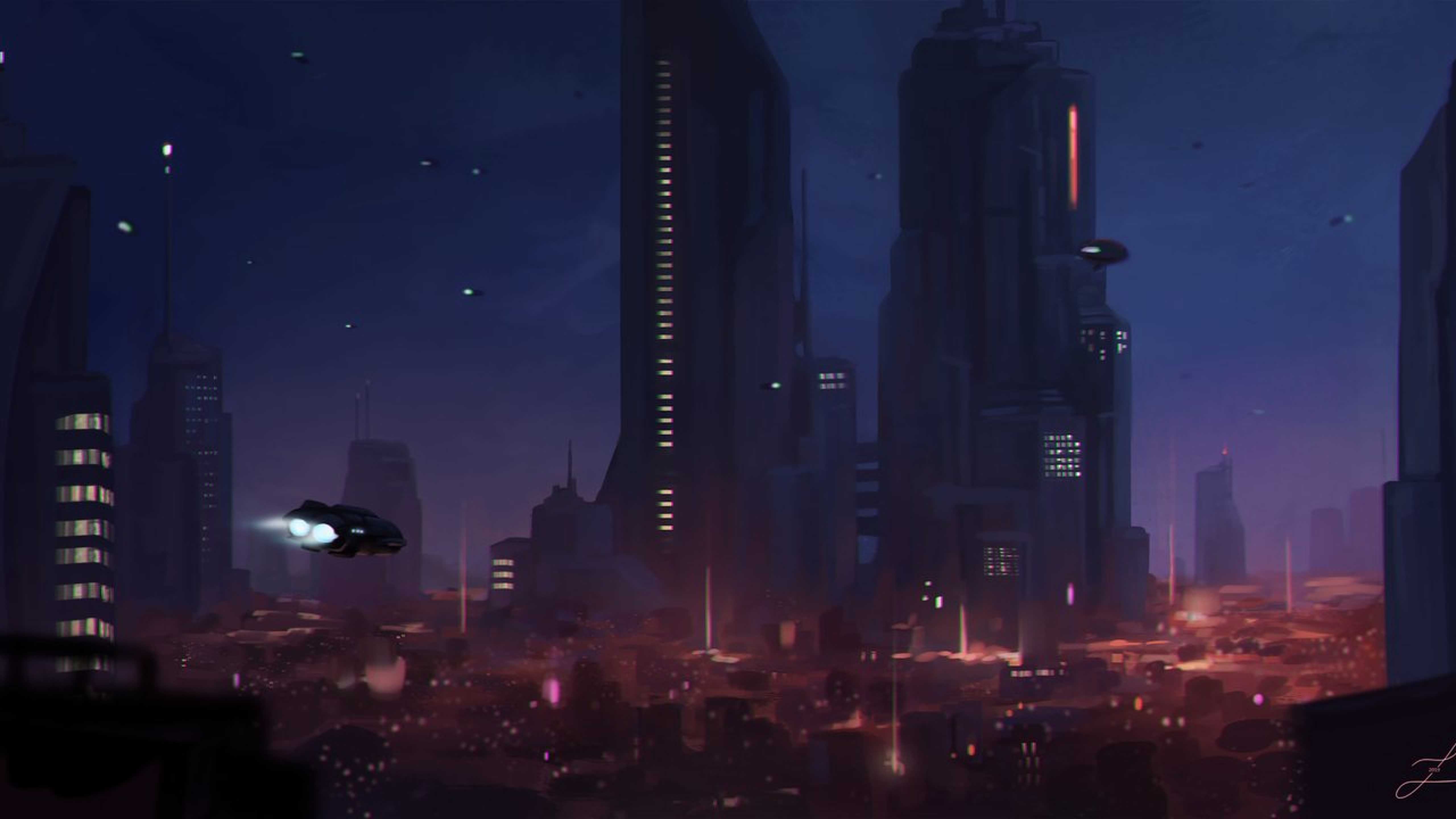 5120x2880 Spaceships City 4K HD Wallpaper (5120x2880)