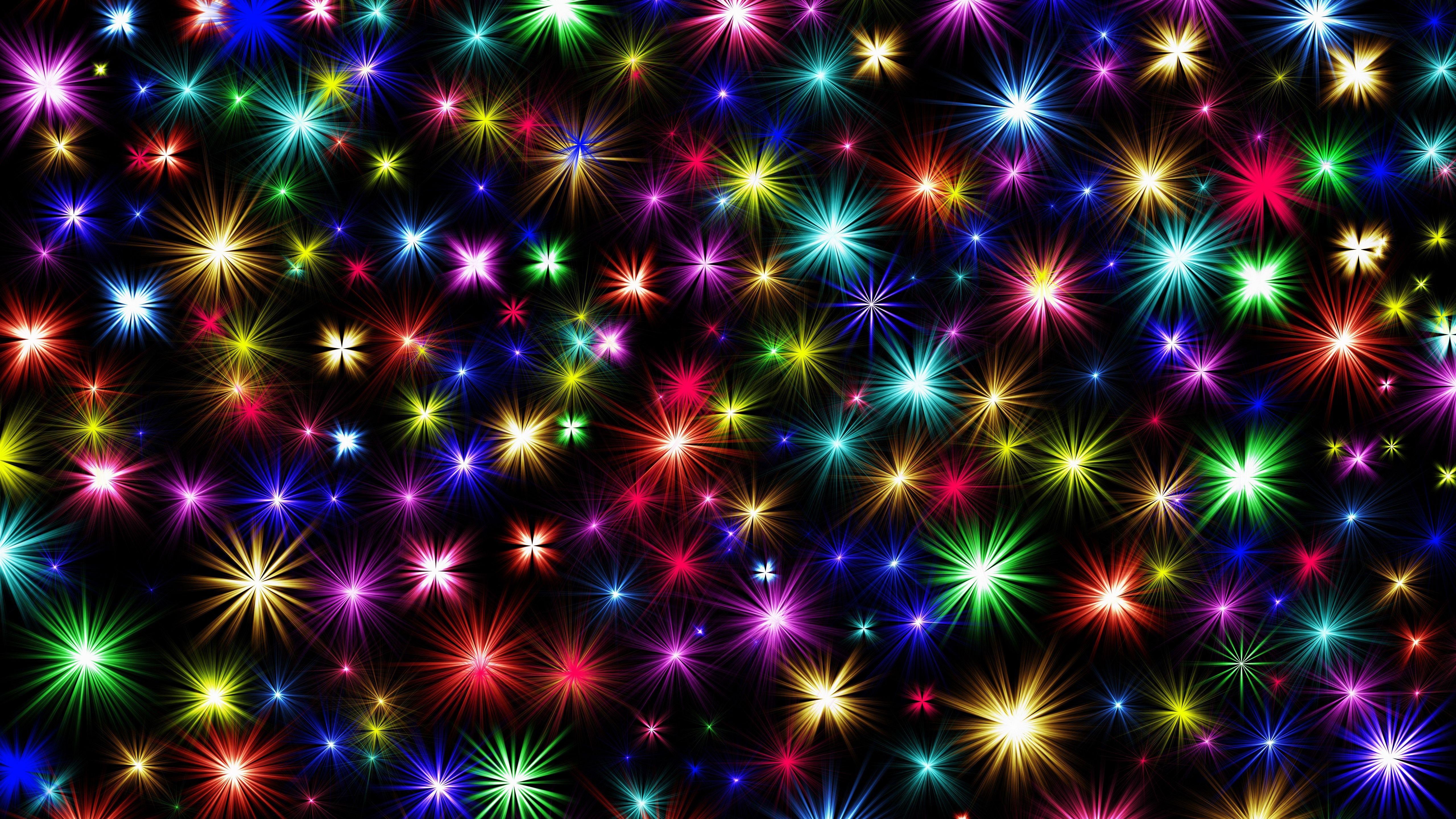 5120x2880 Wallpaper Colorful Stars, Shine, Black Background