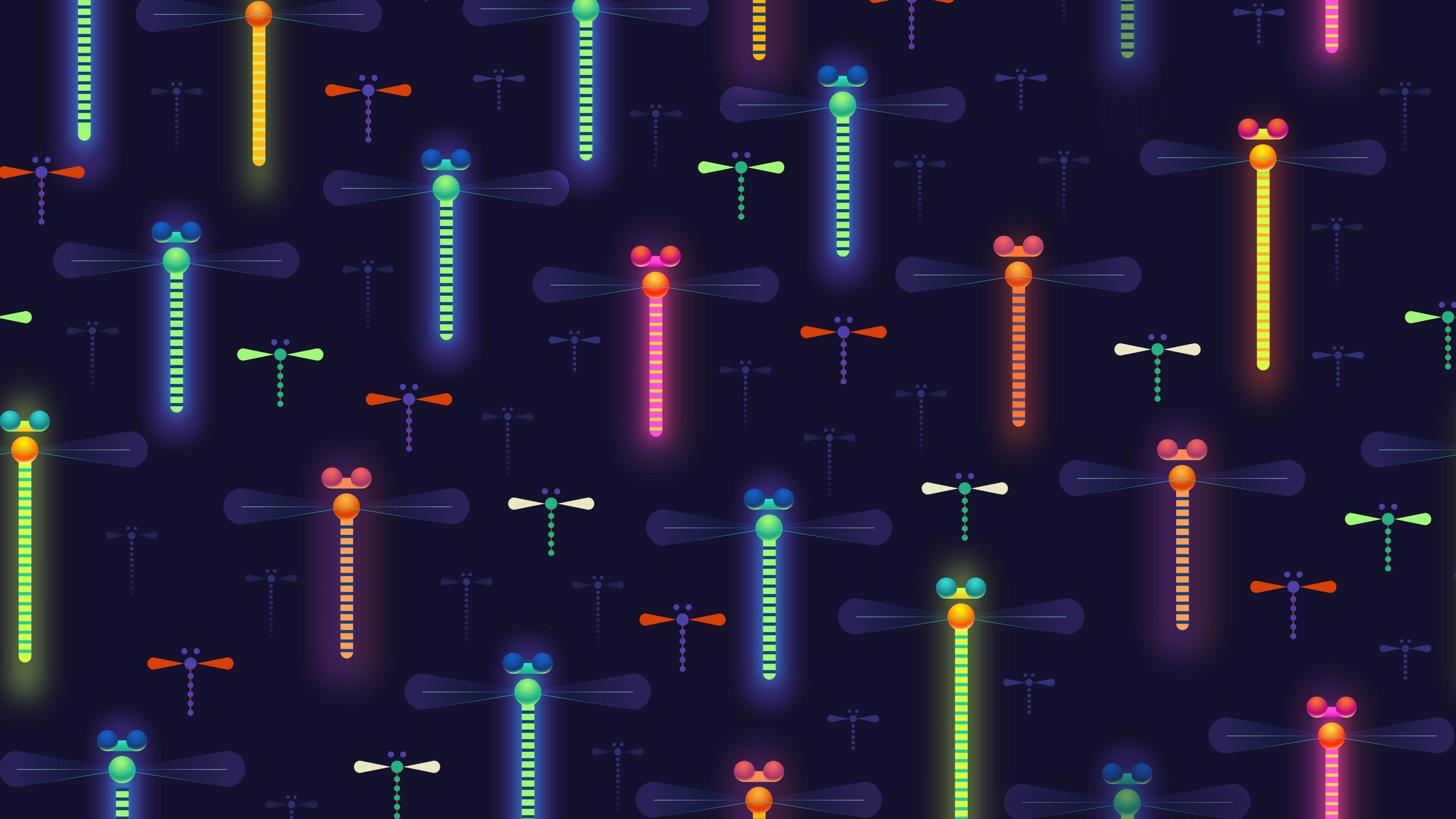5120x2880 Download 5120x2880 Minimal Bugs, Colorful Neon Lights Wallpaper
