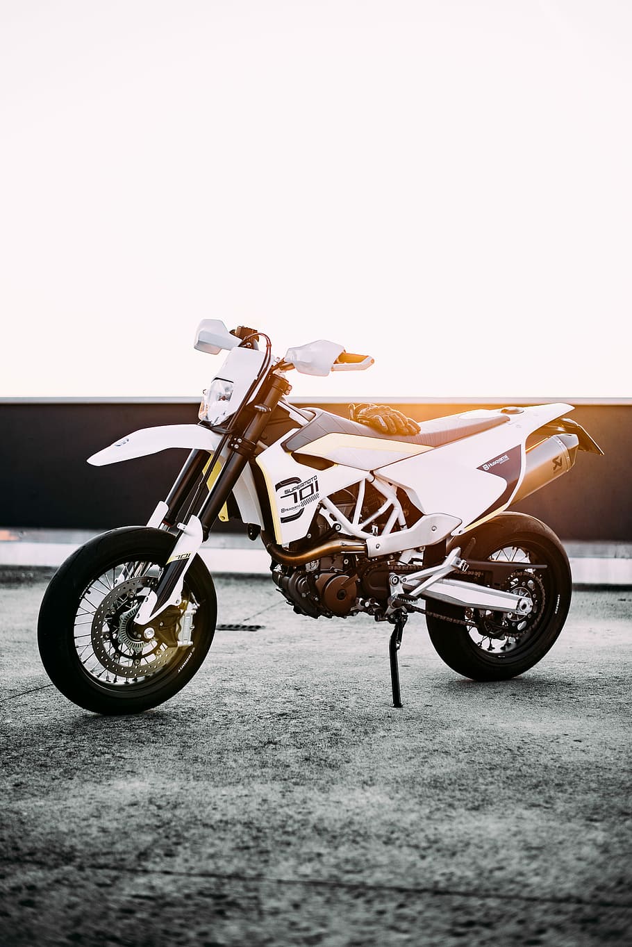 910x1363 HD wallpaper: Dope., white and black dirt bike parked on gray concrete pavement