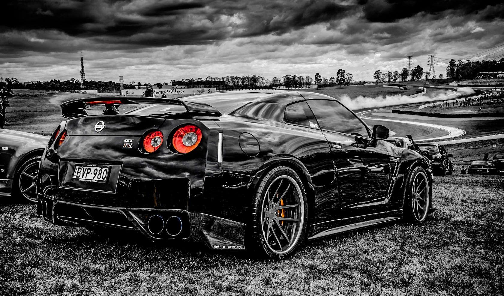 1680x987 Black coupe, saloon cars, monochrome, Nissan GTR, car HD wallpaper