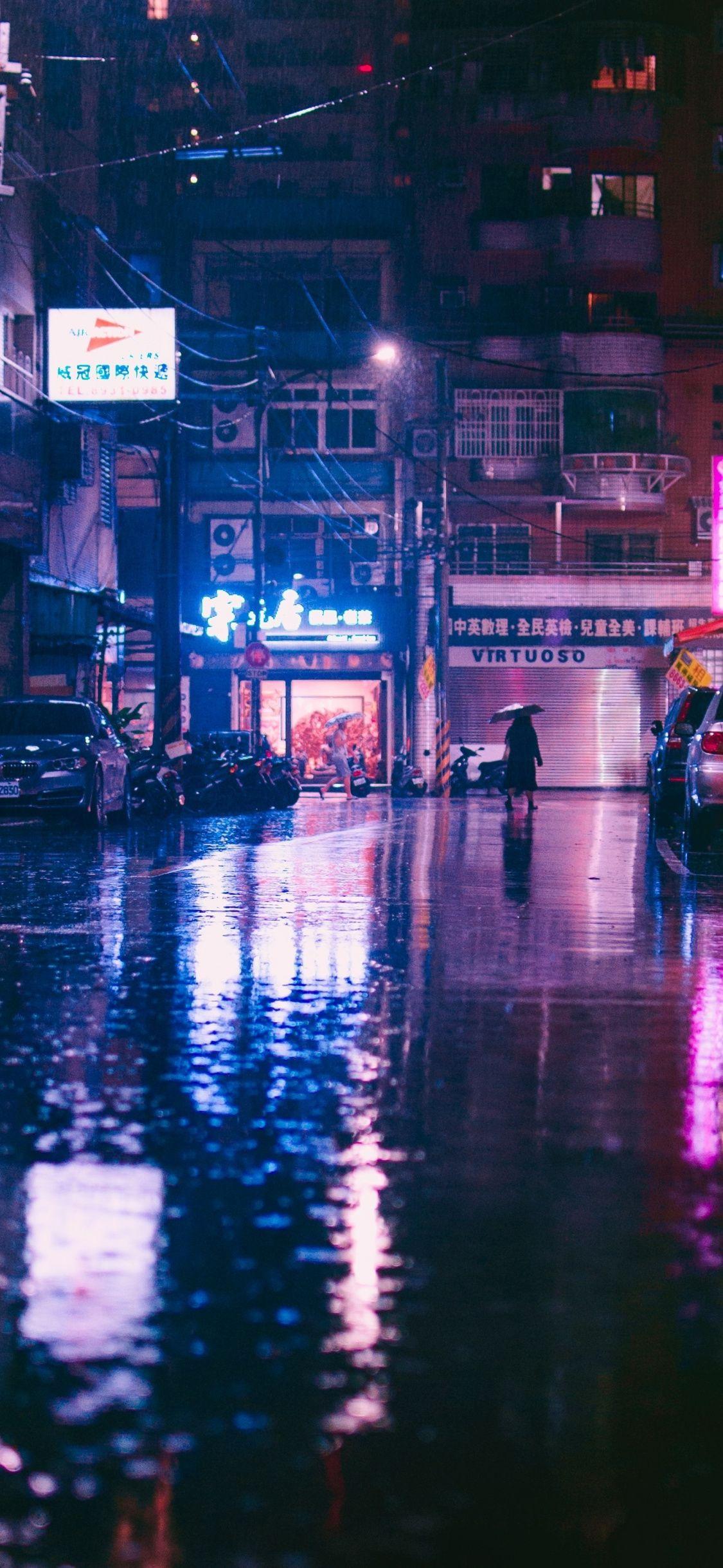 1125x2436 Download 1125x2436 wallpaper rain, lights, city street