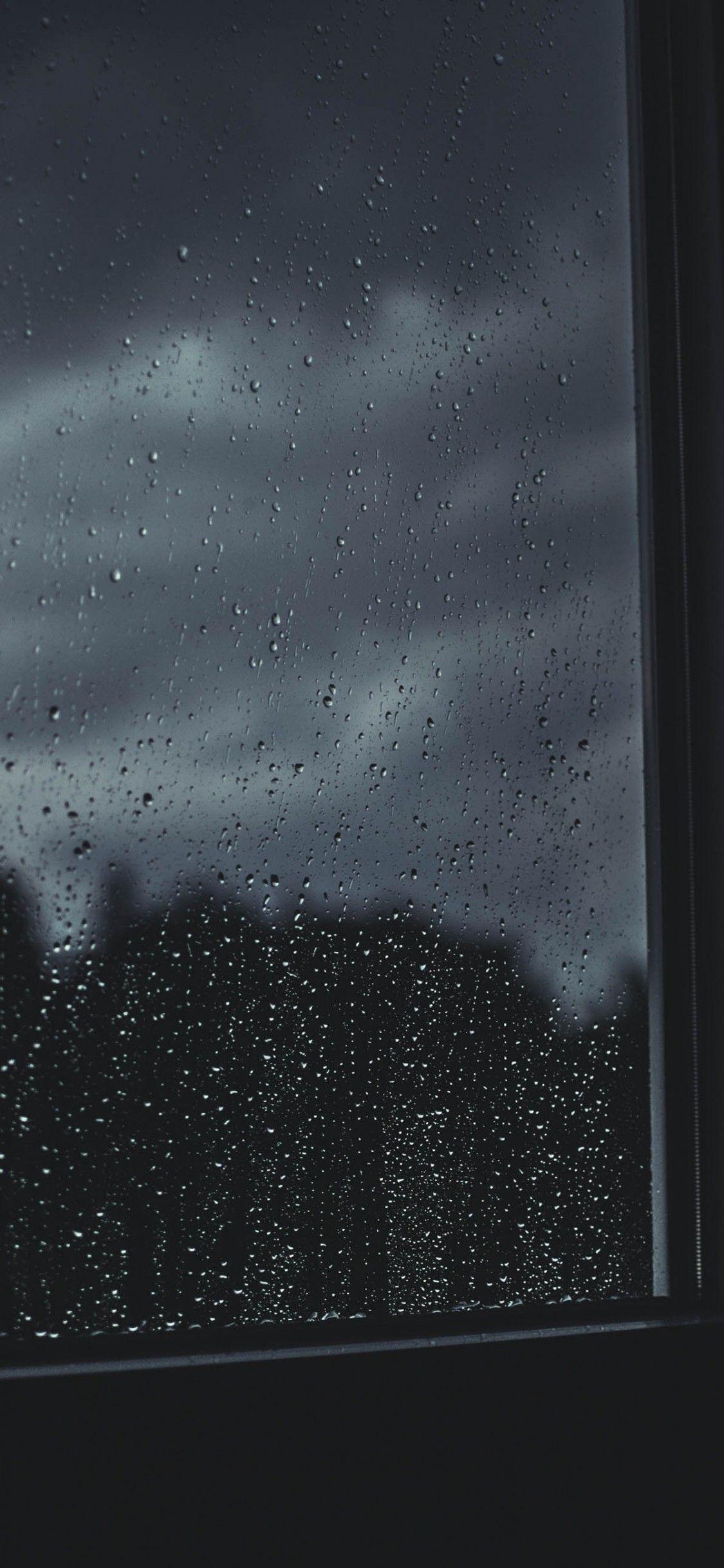 1125x2436 Download 1125x2436 Raining, Window, Blur, Dark Clouds Wallpaper