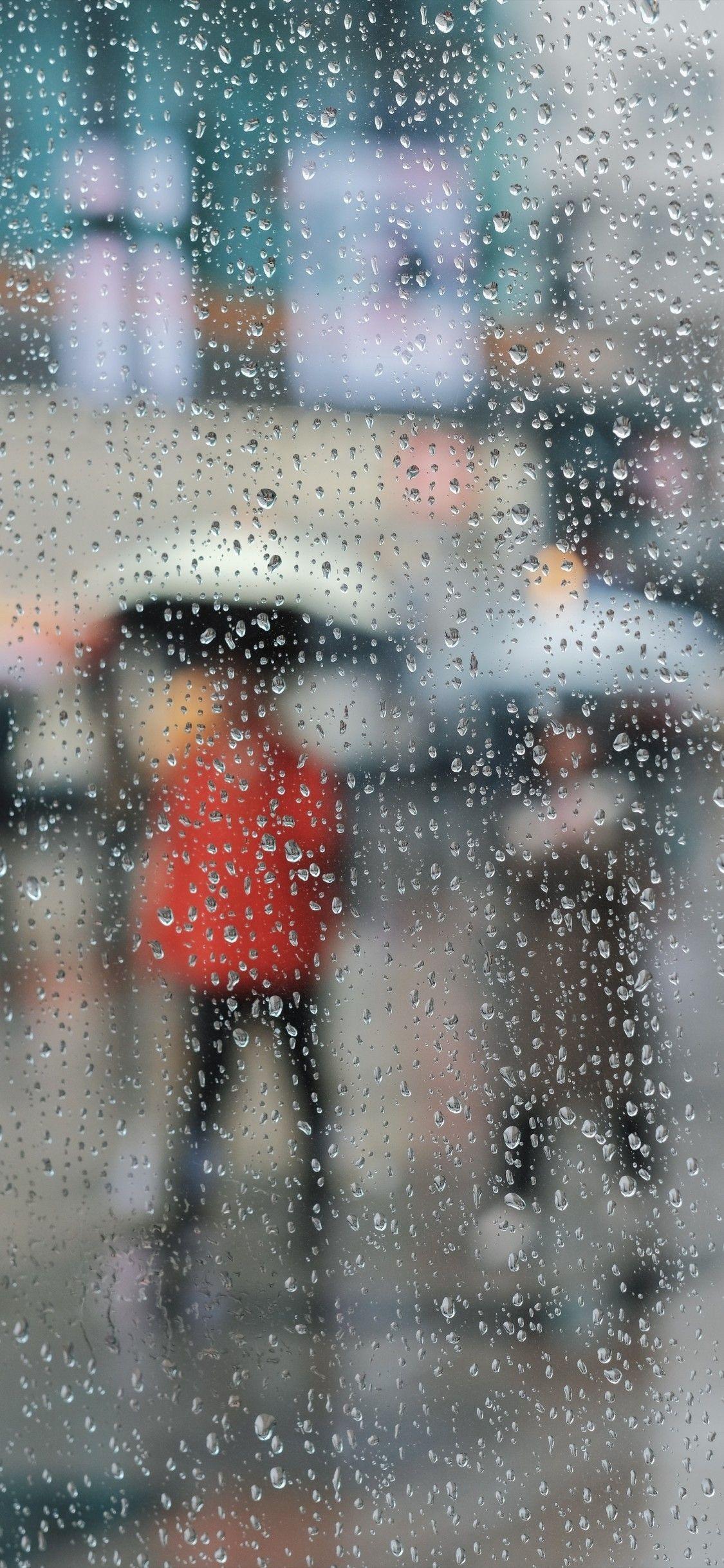 1125x2436 Download 1125x2436 Raining, Window, Rain Drops, People, Umbrella