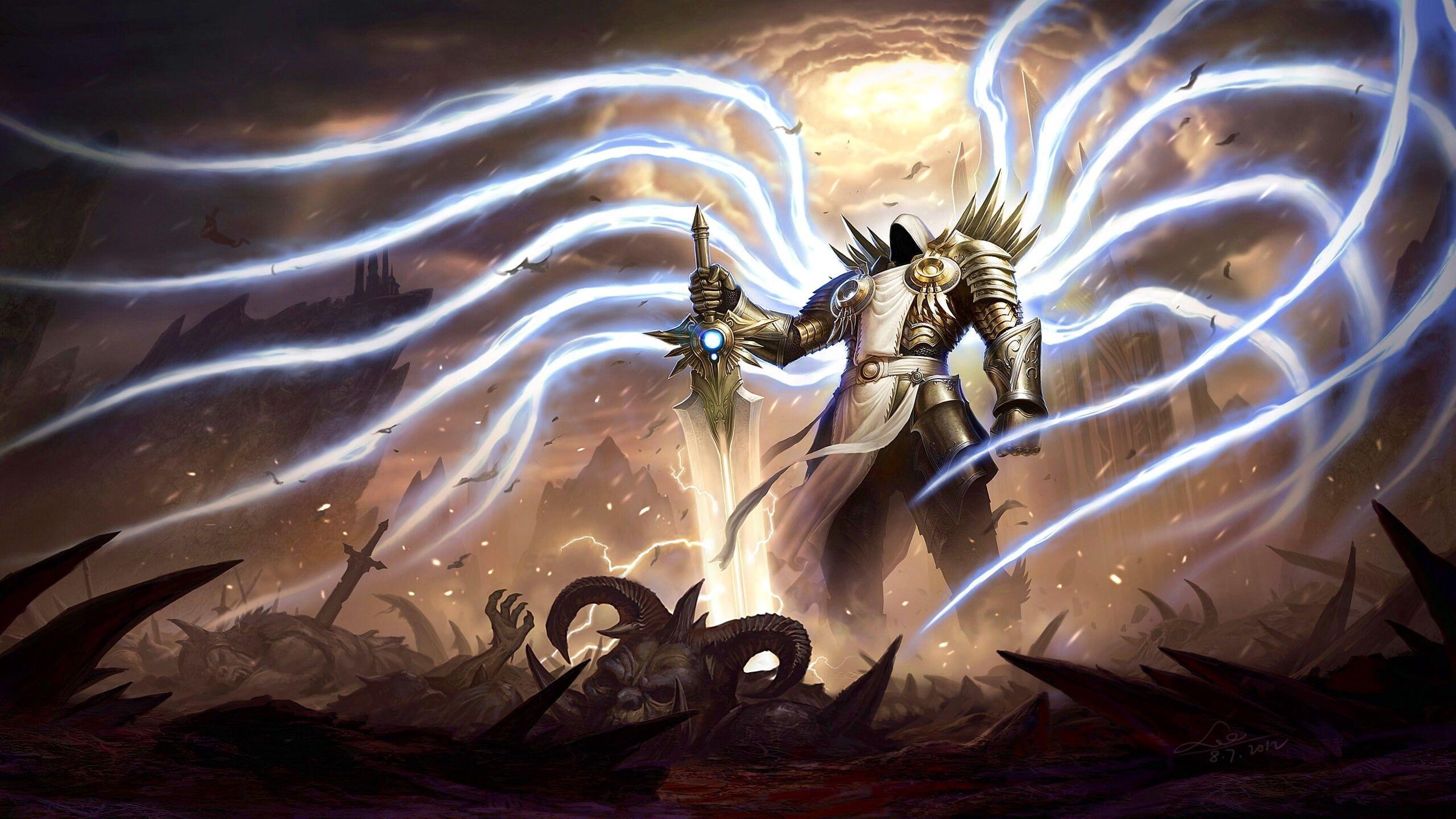 2560x1440 Diablo Tyrael digital wallpaper, Diablo III, Tyrael, wings
